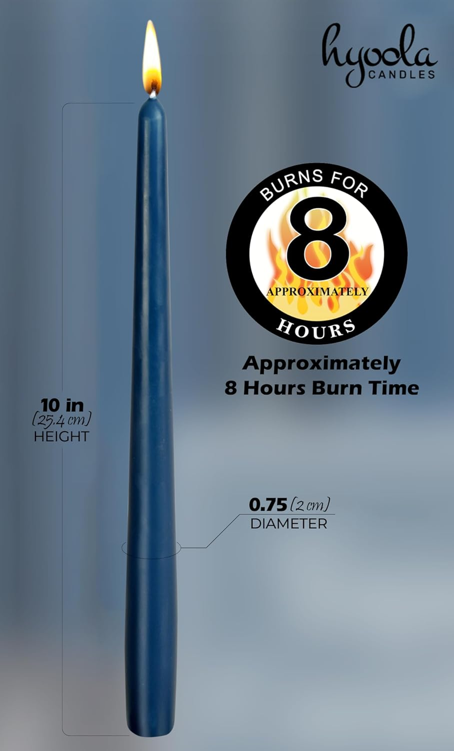 Hyoola 12 Pack Tall Taper Candles - 10 Inch Midnight Blue Dripless, Unscented Dinner Candle - Paraffin Wax with Cotton Wicks - 8 Hour Burn Time image number 5