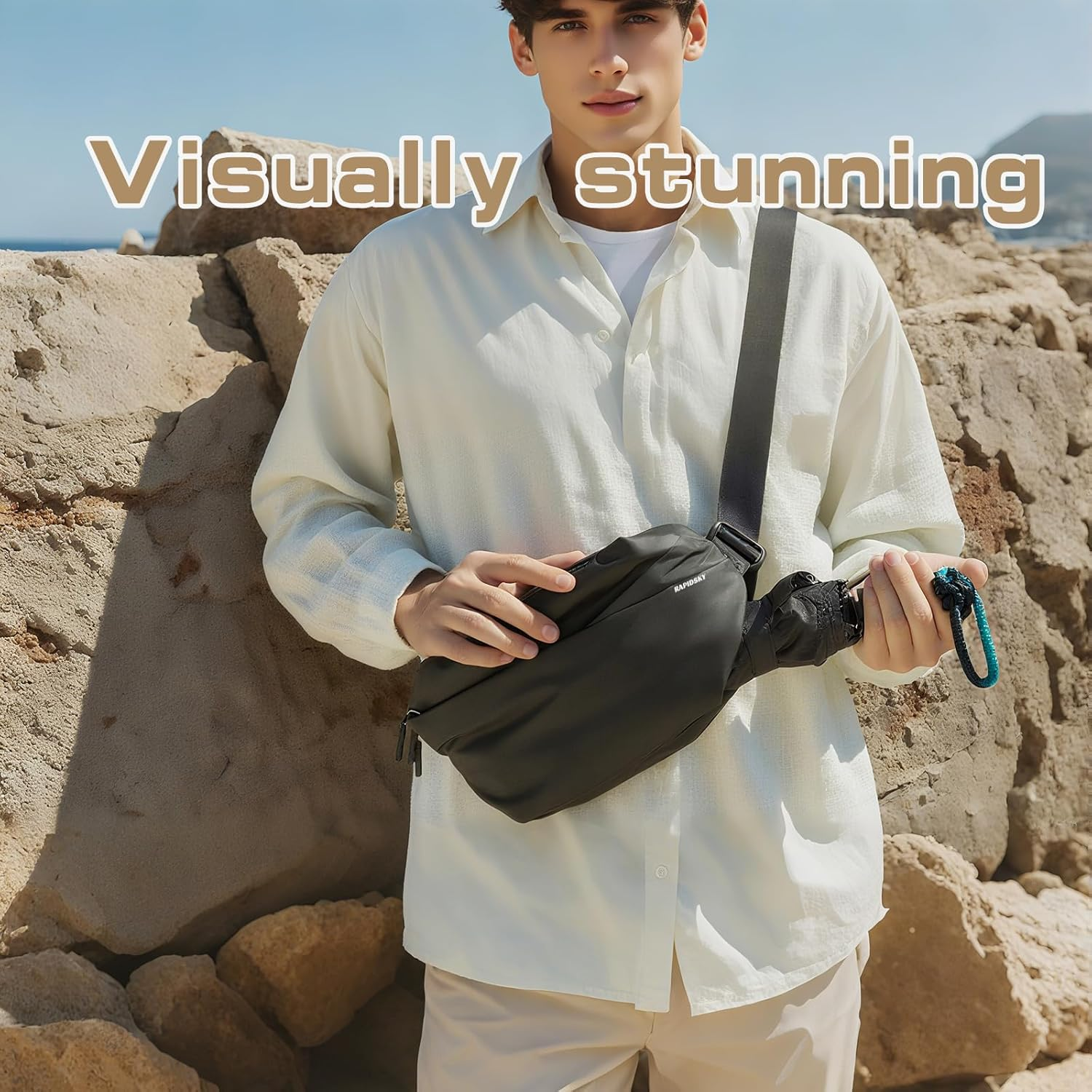 RAPIDSKY Lightweight Waterproof Messenger/Sling Bag - Adjustable Unisex Chest/Shoulder Pack Crossbody Shoulder Bag Backpack for Men and Women, Travel, Sports & Work - Soft Black image number 2