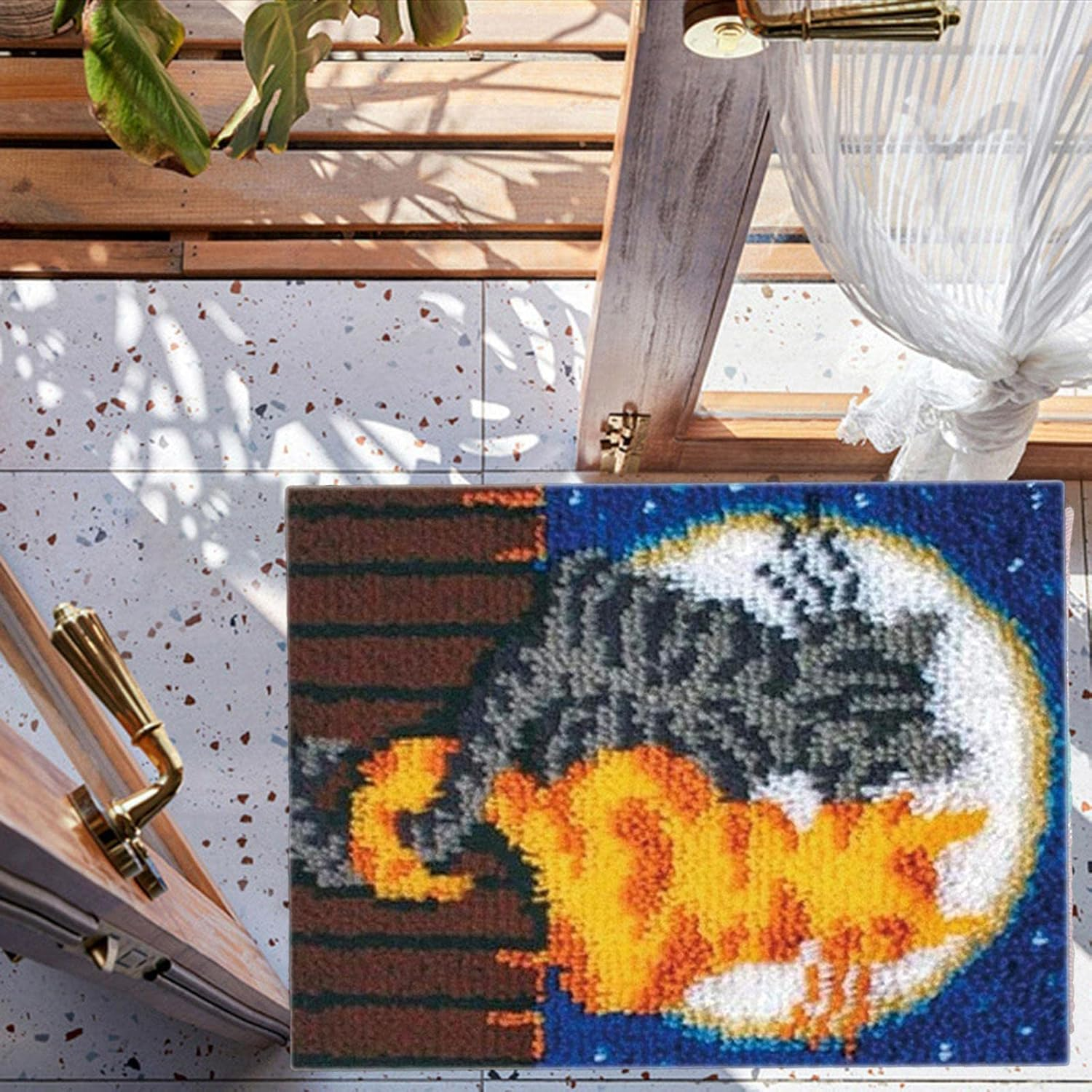 Oshhni Latch Hook Craft Kit Crochet Carpet Latch Hook Kits for Adults for Adults Beginners , Hug Cats - Hug Cats image number 3