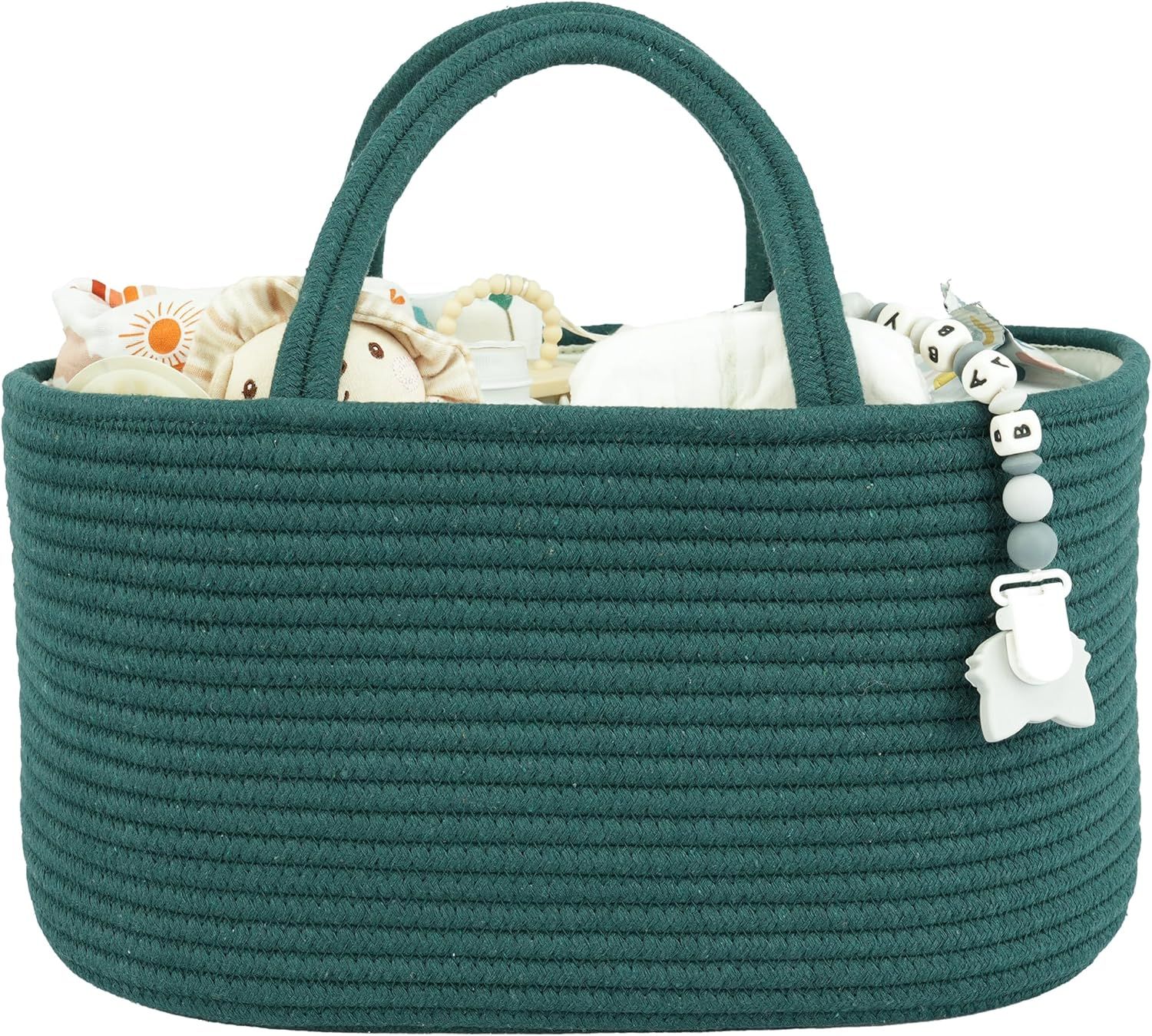 Baby Diaper Caddy Organizer for Girl Boy Cotton Rope Nursery Storage Bin Basket Portable Holder Tote Bag for Changing Table Car Travel Baby Shower Gifts Newborn Essentials Registry Must Haves White