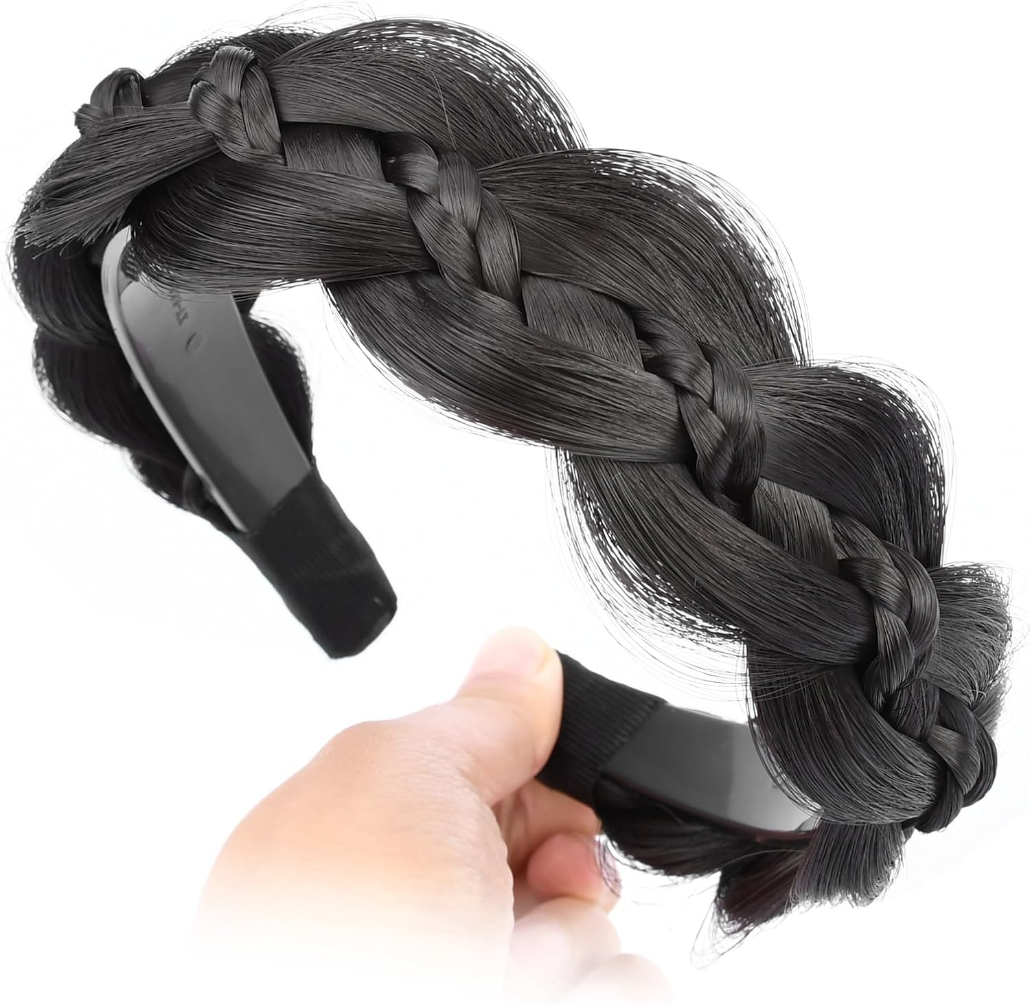 VOPPIS Wide Braided Headband with Teeth Synthetic Hair Plaited Headband Fishtail Braided Hair Band Hairpiece for Girls Women Beauty Accessory (Honey Blonde, Wide) - Brunette Brown image number 3