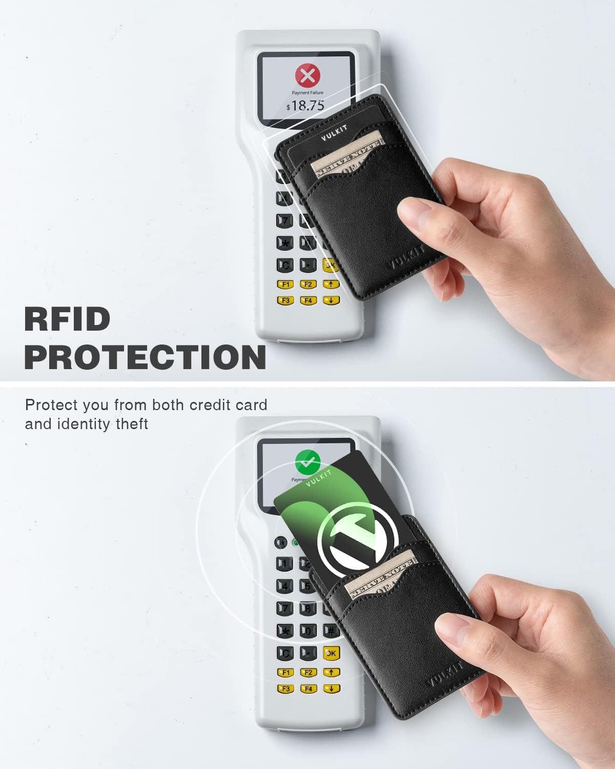 VULKIT Stick on Card Holder Compatible for Iphone Leather Cell Phone Wallet Credit Card Case Strong Sticker for Women (Black) - Blue Bloom image number 4