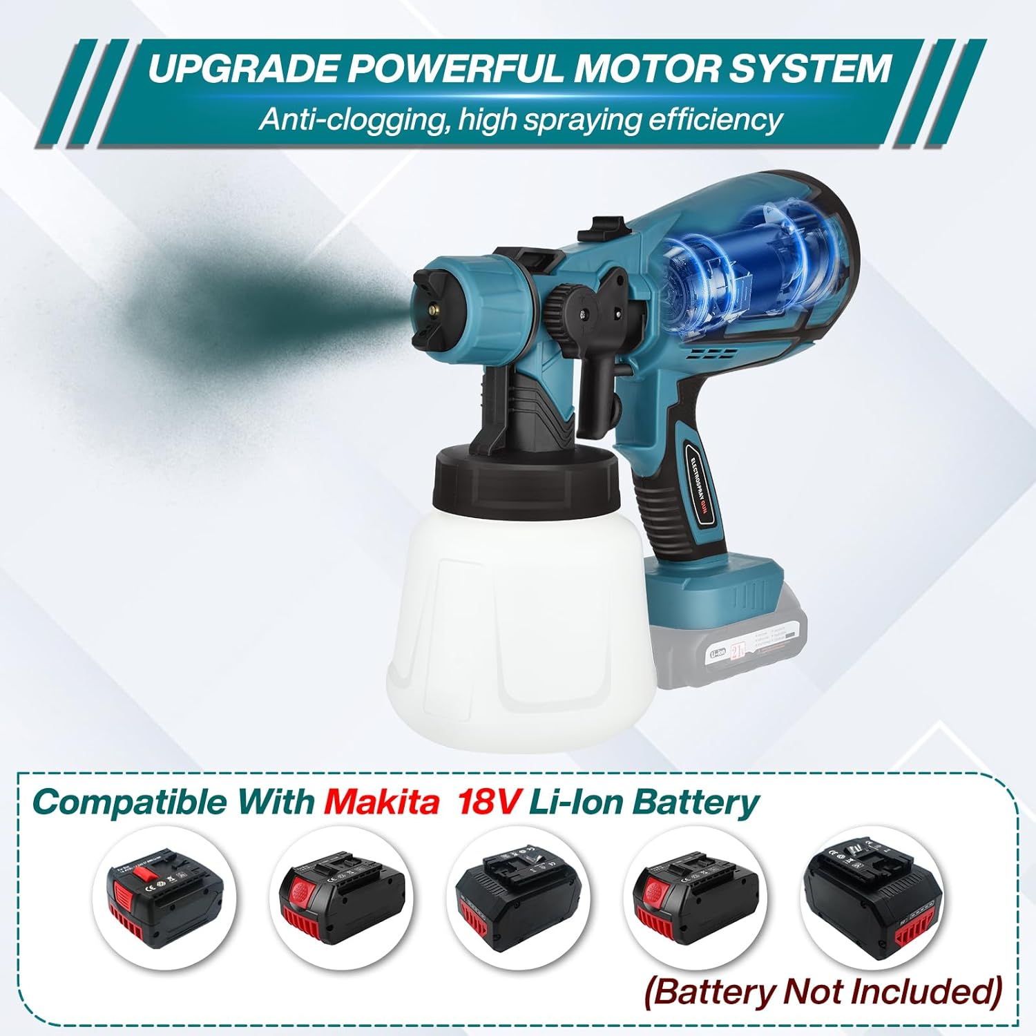 Handheld Paint Sprayer Gun,Battery Paint Spray System for Makita BL Series 18V, 900 Ml Container with 5 Nozzles (0.8/1/1.5/1.8/2.5 Mm), Cordless Paint Spray Gun for Walls (Batteries Not Included)