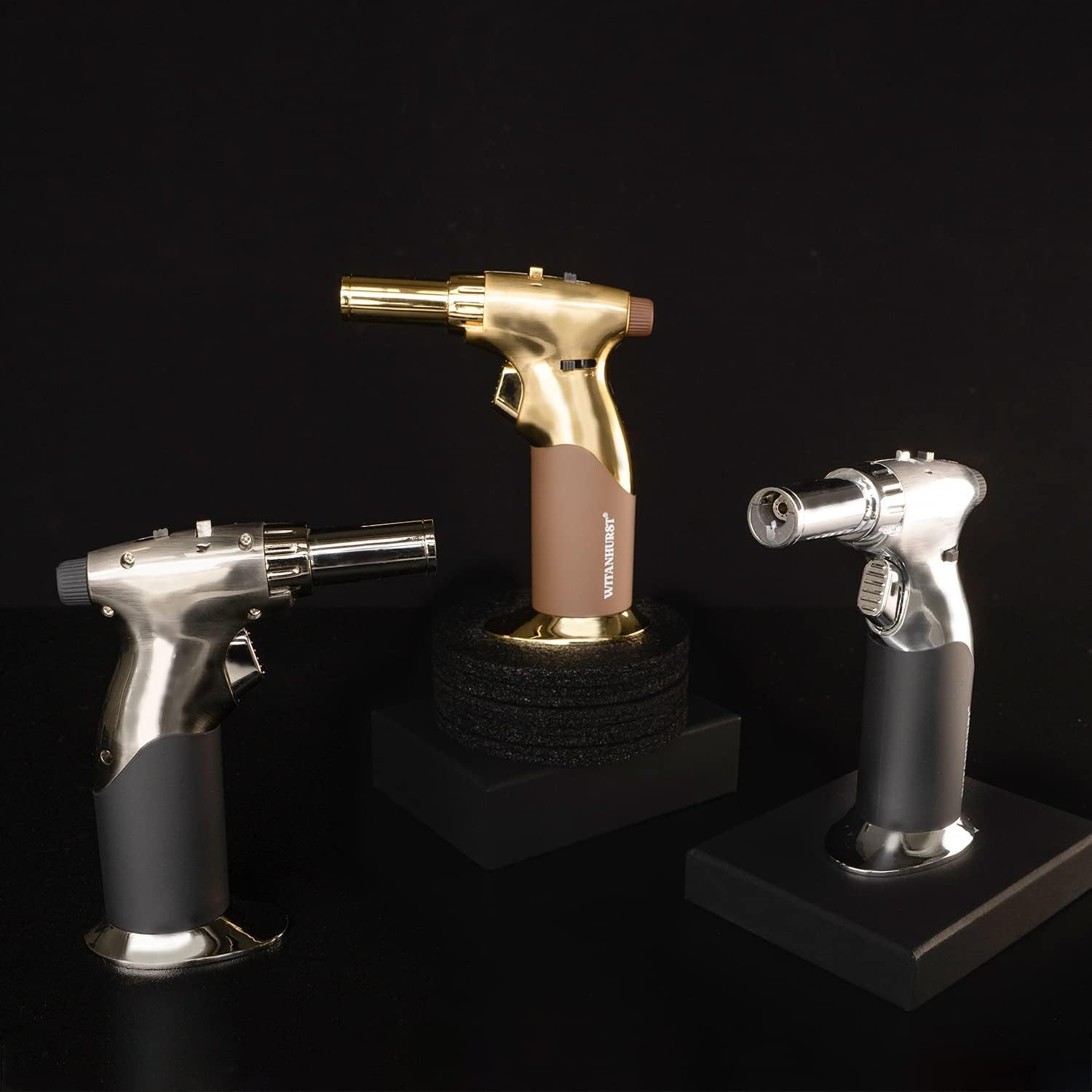 Dual Flame Butane Torch Gun - Refillable Luxury Hand Held Mini Blow Torch for Cooking, Creme Brulee, Soldering, Welding, & Resin Art - Adjustable Flame with Ignition Lock - Steel Black image number 5