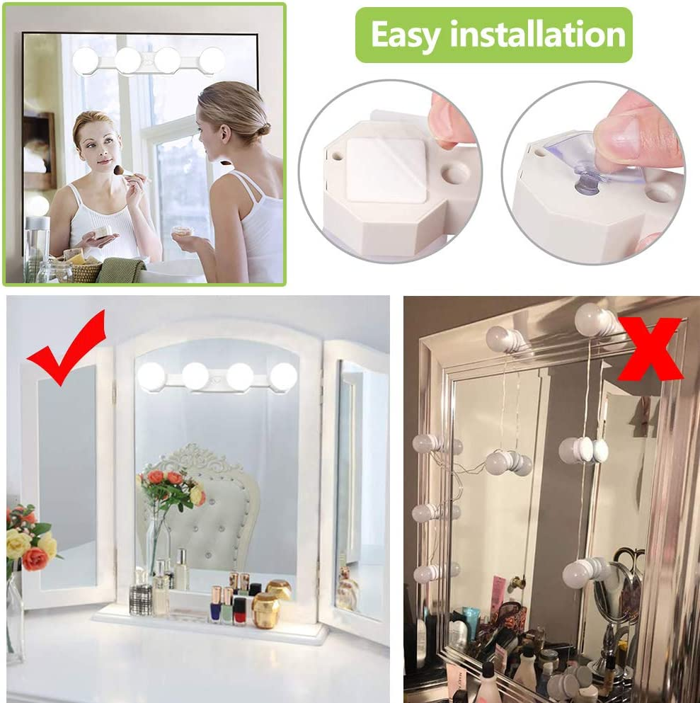 Makeup Lights Cordless Portable, LED Vanity Mirror Light Kit Hollywood Style USB Rechargeable, 4 Dimmable Bulbs Multifunction Fill Lights Battery Powered for Dressing Table Bathroom (No Mirror) image number 6