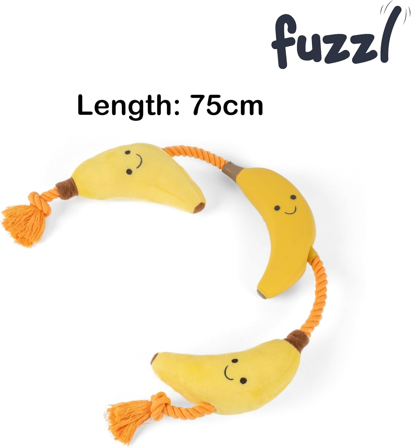 Fuzzl Tugga Bananas Dog Toy - Rope Latex and Plush Dog and Puppy Throw Fetch and Tug with Squeaker
