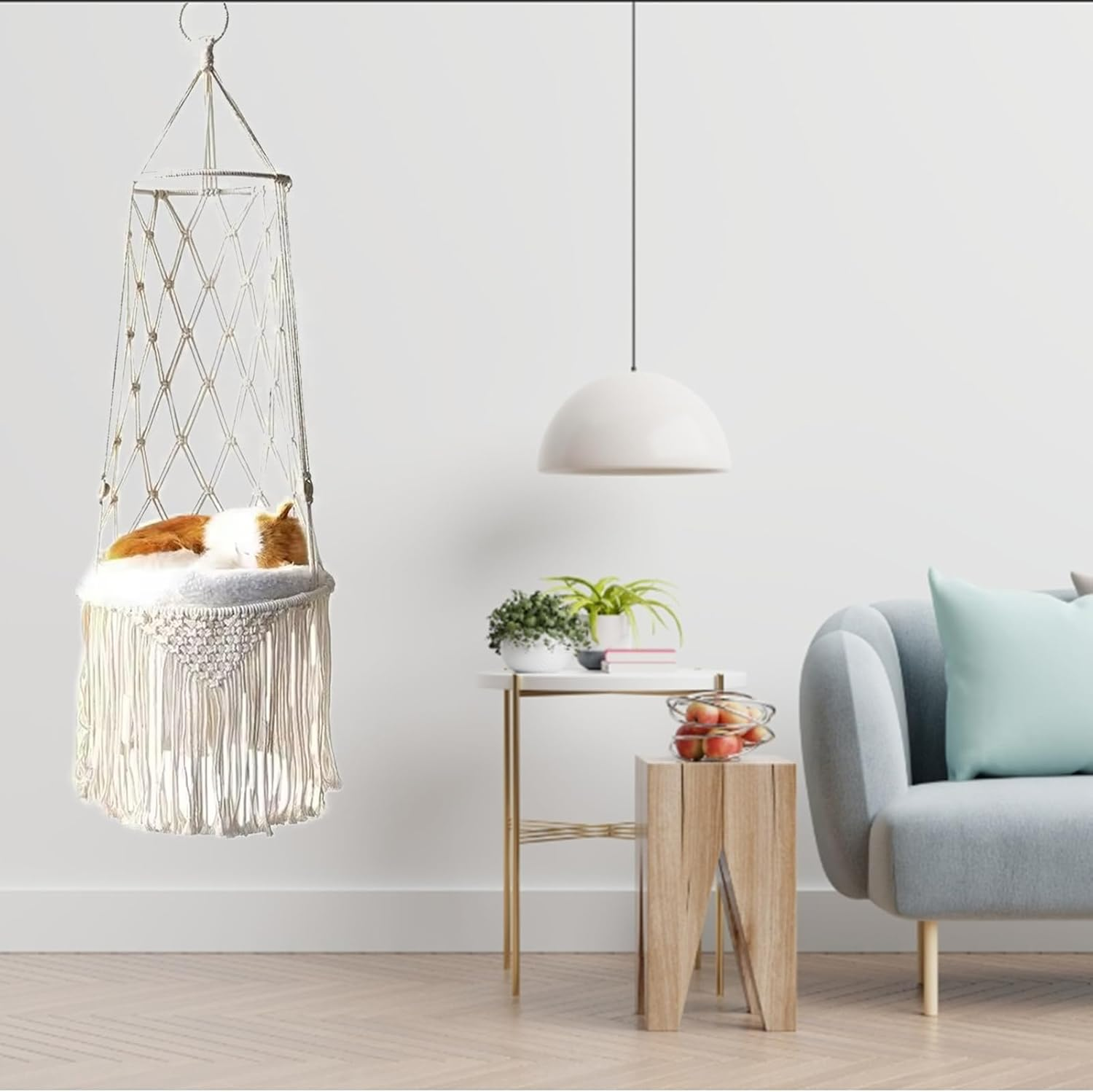 3 PCS Cat Hammock,Boho Hanging Cat Perch with Cat Sofa and Hook,For Cats inside and Outside,Suppleness Cats Swing for Sleeping,Playing (White) image number 3