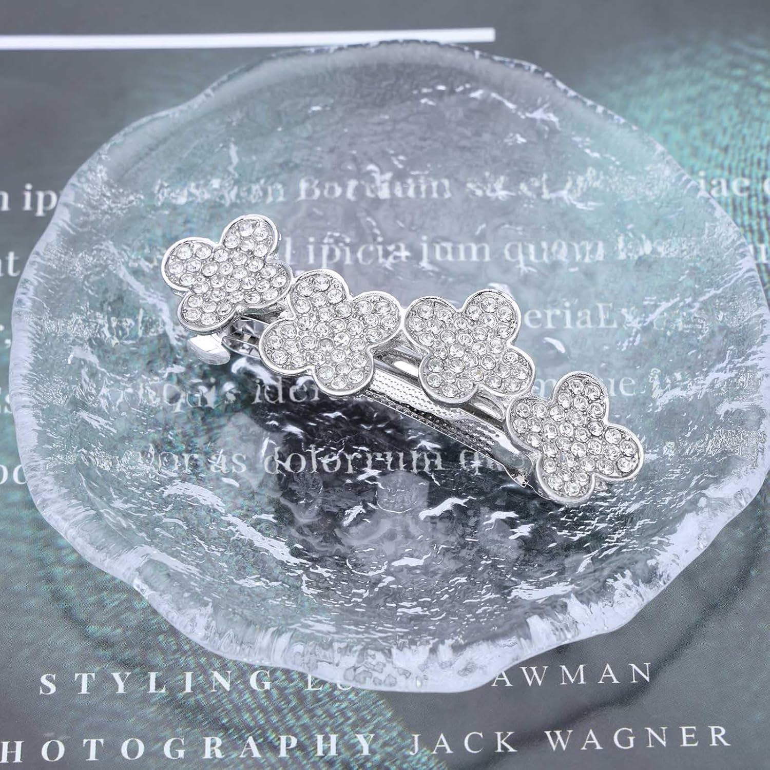 Wendalern Boho Rhinestone Flower Hair Clip Crystal Floral Cluster Hair Pin Clip Silver Four-Leaf Clover Non-Slip Metal Hair Clips Wedding Headwear Hair Styling Accessories for Women image number 3