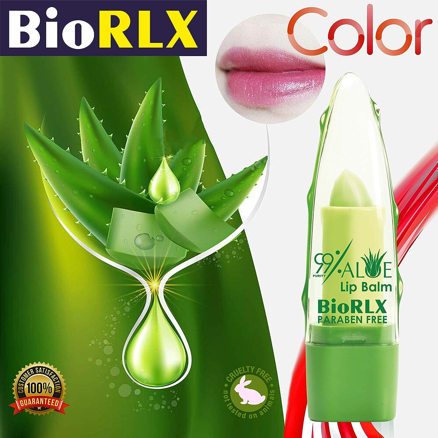 Biorlx 99% Aloe Vera Lip Balm with Color, Moisturizing Lip Plumper Temperature Color Change Lipstick Long Lasting Nutritious Aloe Vera (Two Bottles Lip Balm, Tinted) image number 5