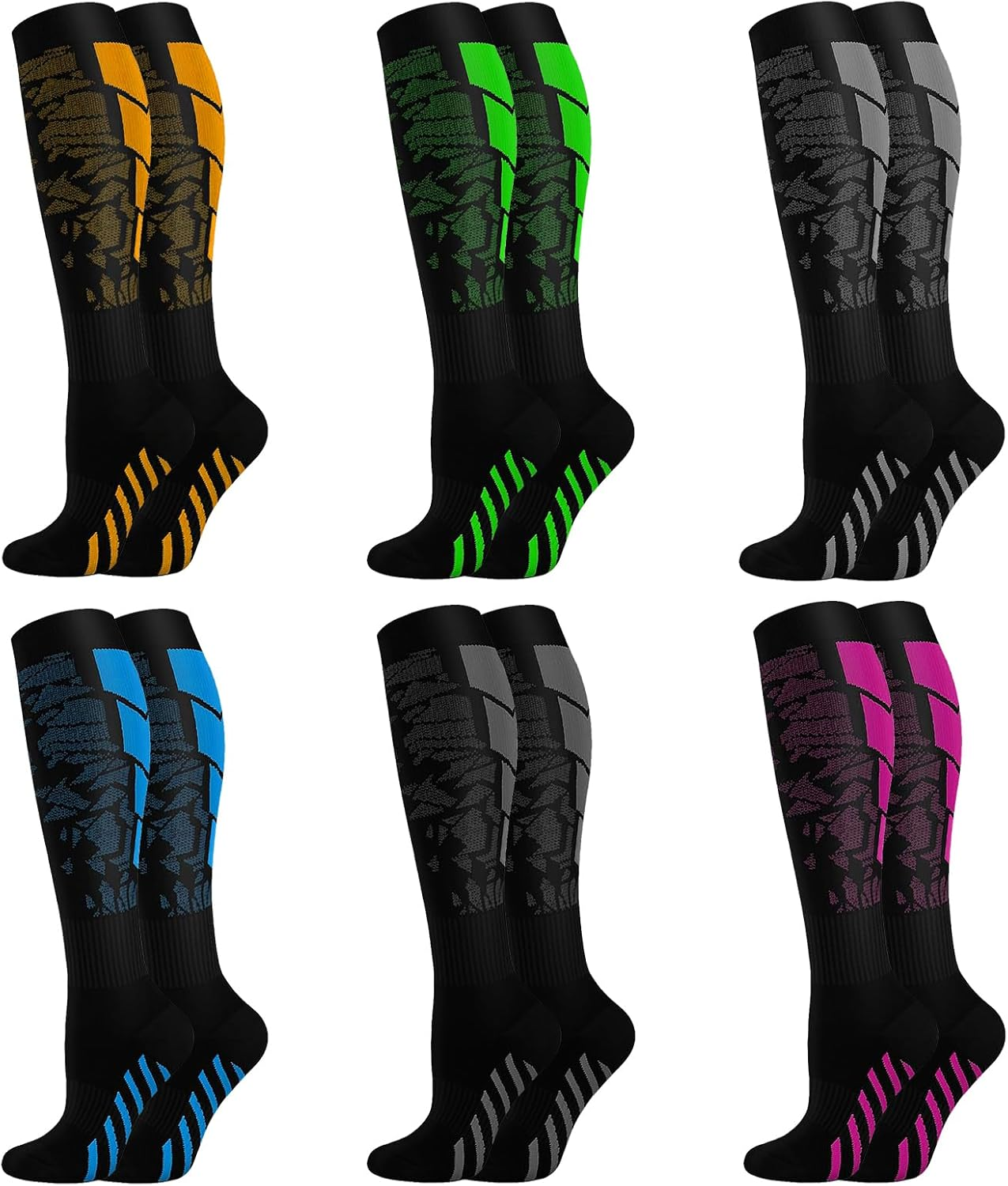 6-Pack Compression Socks for Women & Men,Elastic Support Stockings, Graduatedsupport, Medical Compression Socks, Non-Slip Breathable Flight Socks, Ideal for Running, Sports, Travel image number 2