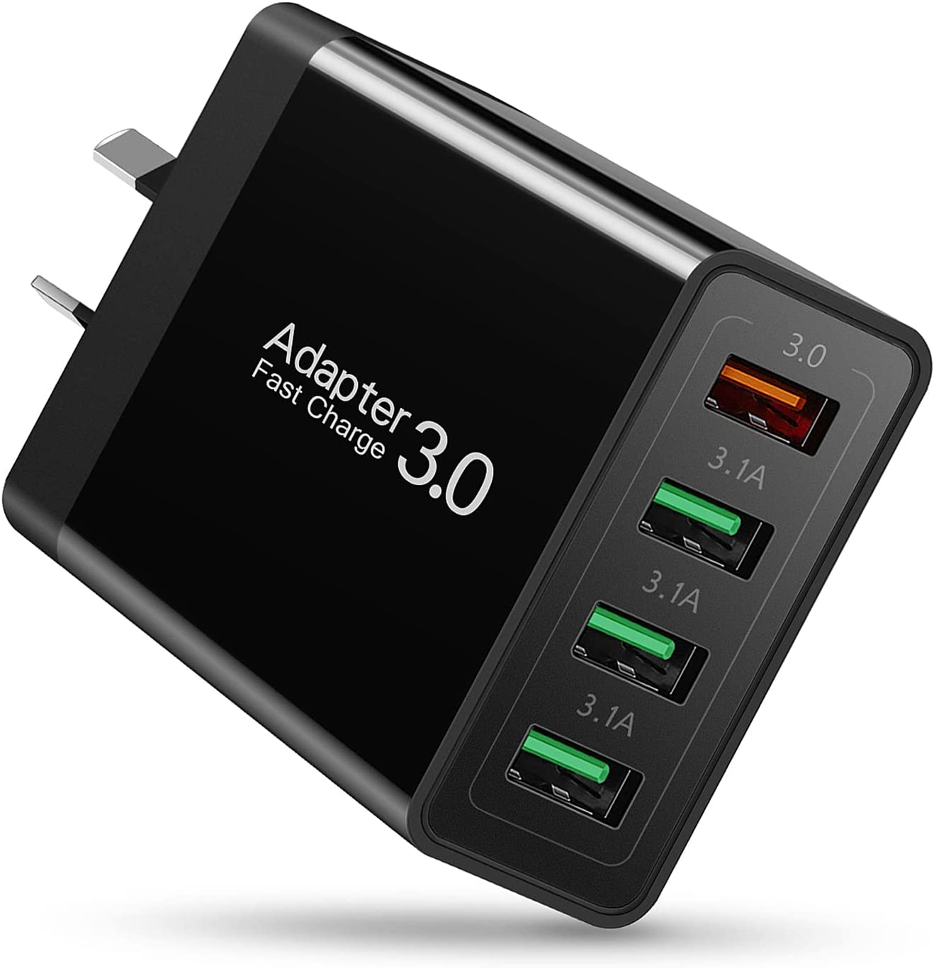 USB Charger, Total 33W Abetcabe 4 Ports Wall Charger Plug Fast Charger Power Adapter Compatible for Samsung Galaxy S20 S10 S9 S8 Note 8/9, Iphone, Pad, Tablet,Htc, LG and More (1-Pack Black)