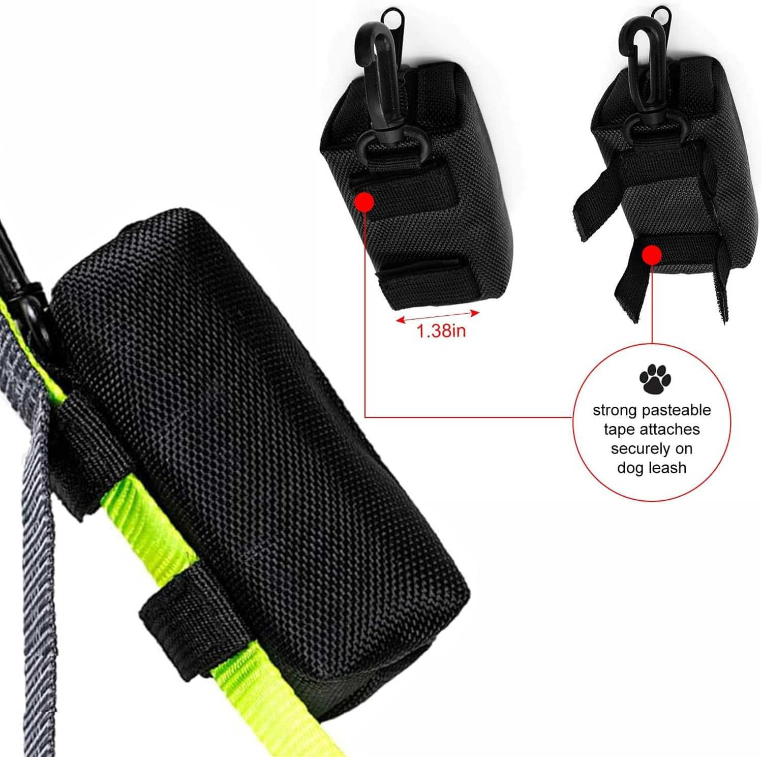 BEANPRECOY 2 PCS Dog Poop Bag Holder for Leash Attachment Waterproof Dispenser with Carabiner & 4 Pet Waste Bags Hands-Free Design for Walking Running Soft Fabric Zipper Fits All Leash image number 2