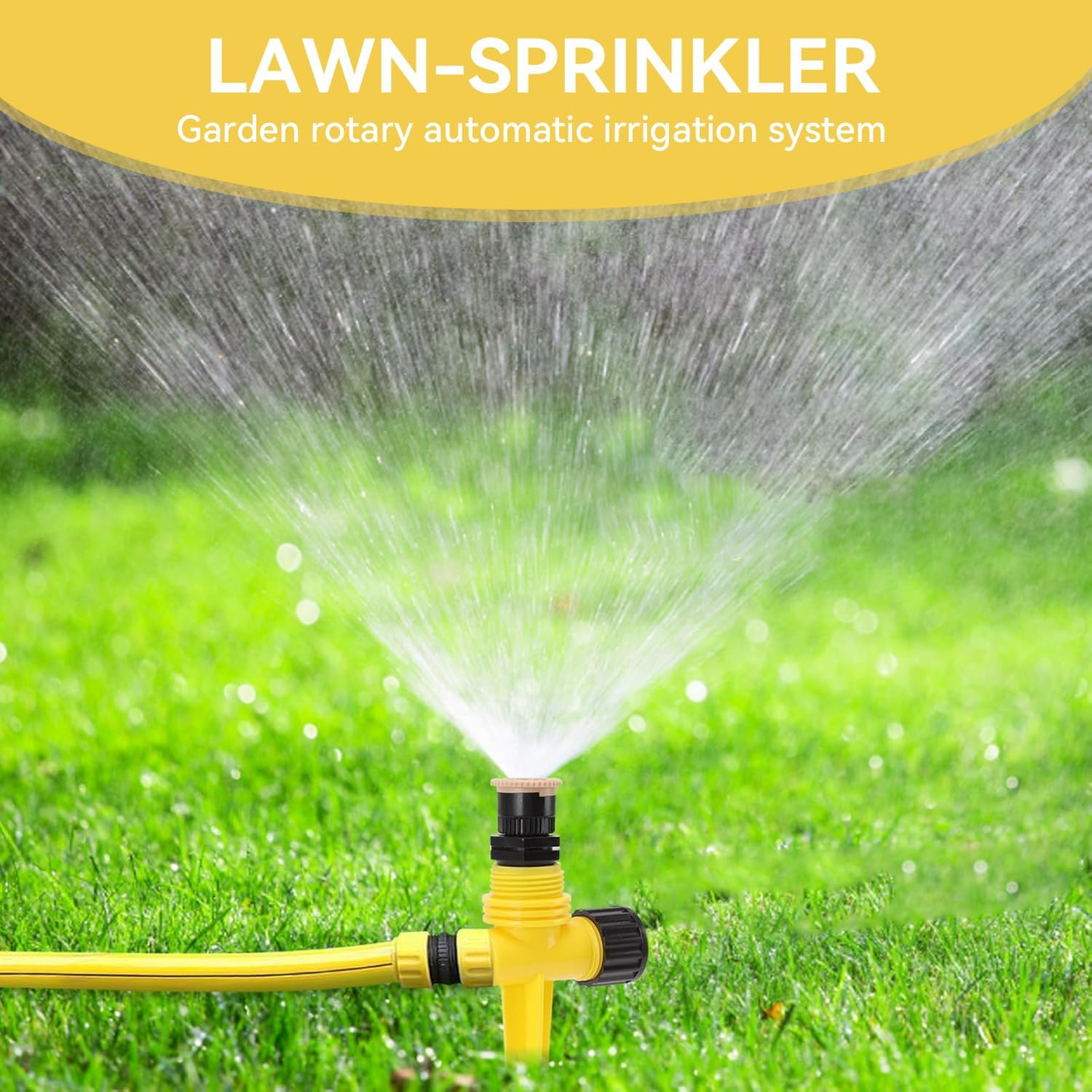 Proxima Direct 3 Pack Garden Sprinklers Lawn Sprinkler Automatic 360&deg; Rotating Lawn Sprinkler Adjustable Watering System for Yard Garden Lawn Large Coverage Area (Yellow) image number 1