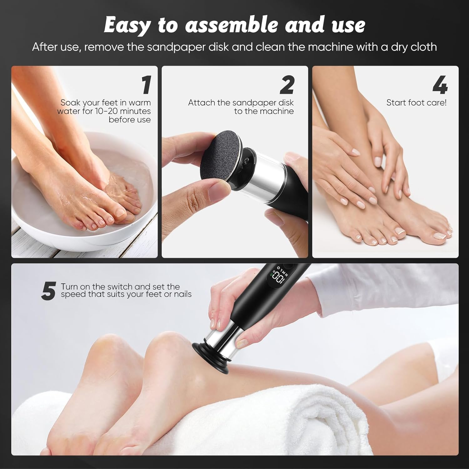 Electric Callus Remover, 2 in 1 Professional Callus Remover, Electric, Rechargeable, Adjustable Pedicure Foot File with 60 Pieces and 10 Pieces Polishing Disc Replacement