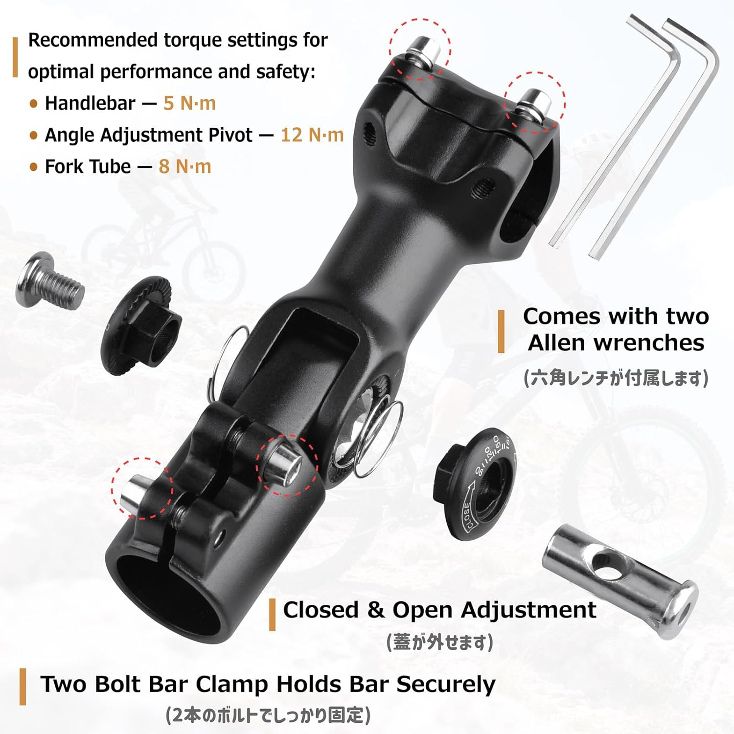 Azarxis Bike Stem Adjustable 0-90 Degree 25.4 31.8Mm Bicycle Handlebar Stem 60 80 93 100Mm for Mountain Bike Road Bike BMX MTB image number 4