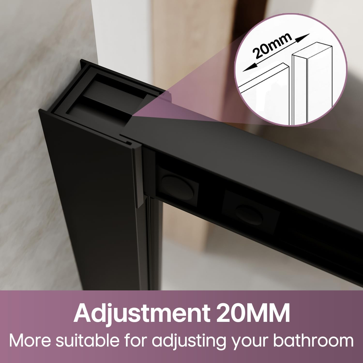 ELEGANT Sliding Shower Enclosure, Black Framed Shower Screen, 5Mm Tempered Glass, Sliding Shower Door with Side Glass Panel, No Base and Waste Outlet, 1000X760X1900Mm - 1000X860Mm image number 3