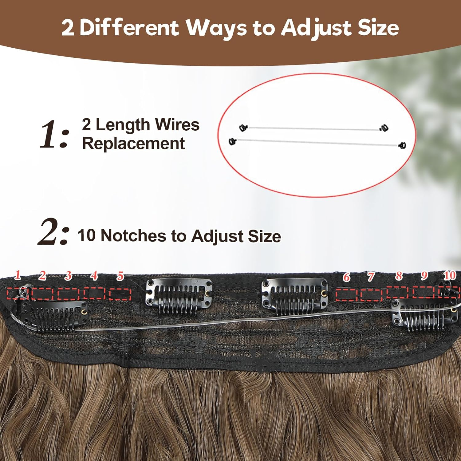 BUPPLER Halo Hair Extensions 12 Inch Invisible Wire Hair Extensions Adjustable Long Wavy Hairpiece Synthetic Upgrade 4 Secure Clips in Hairpieces 12 Inch,Light Brown image number 6