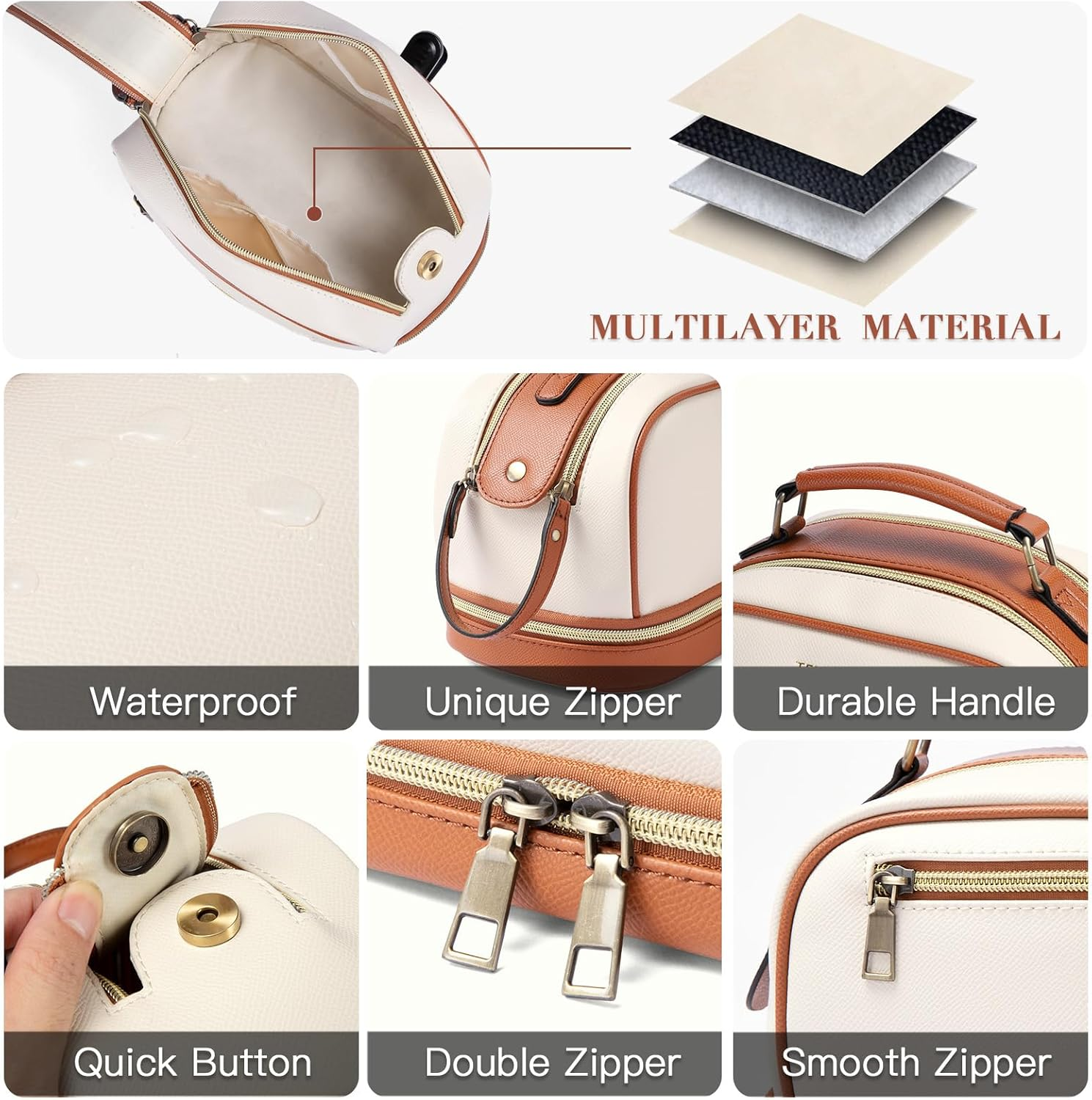 DDPOND Travel Toiletry Bag Makeup Cosmetic Bags for Women Waterproof PU Leather Toiletry Organizer Portable Large Capacity Beige with Brown - Clear With Brown image number 2