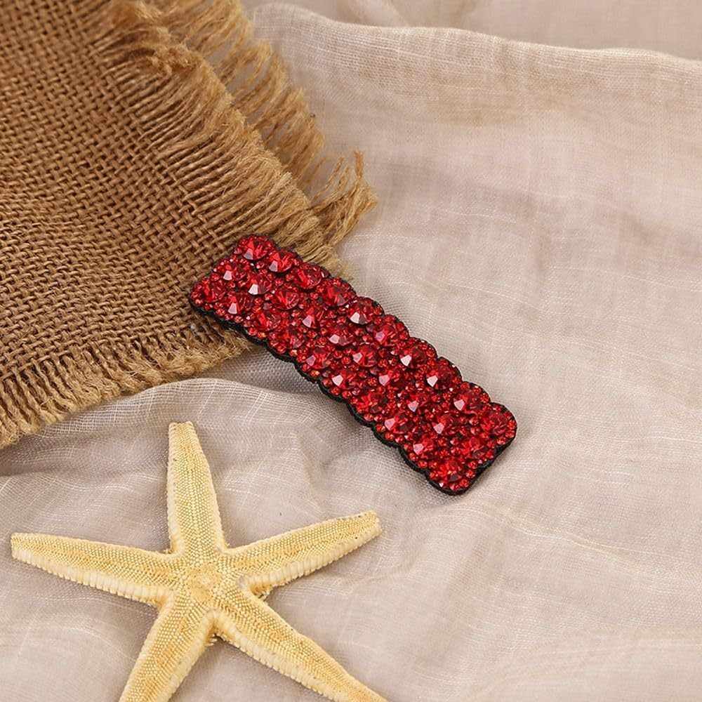 2Pcs Rhinestone Hair Clips, Red Rectangular Barrettes, Korean Style Wedding Hair Accessories for Women Girls image number 5