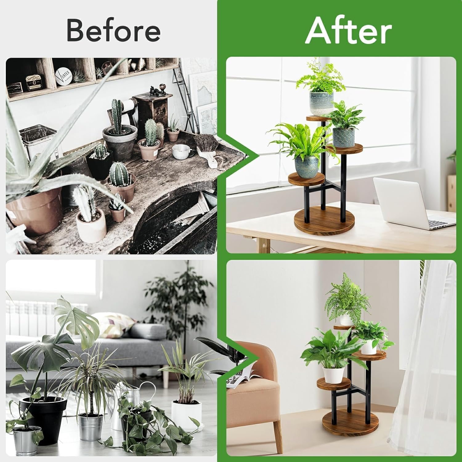 3 Tier Plant Stand, Tall Metal Wood Shelf Holder for Indoor, Outdoor Display Rack Flower Pot Stand for Corner Living Room Balcony Garden Patio image number 2
