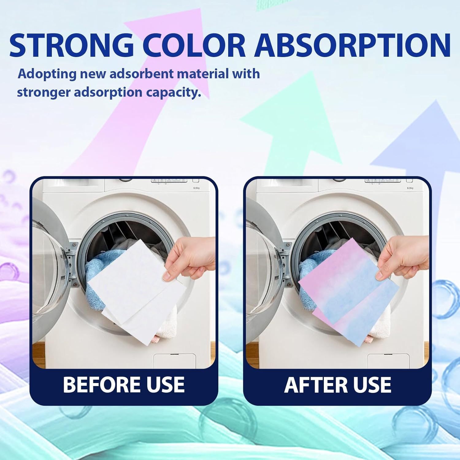 Fiohiros Colour Catchers Laundry Sheets,100 Count Dye Trapping Sheets for Washing Machine,Wash Dark Clothes Trapping Dye image number 4