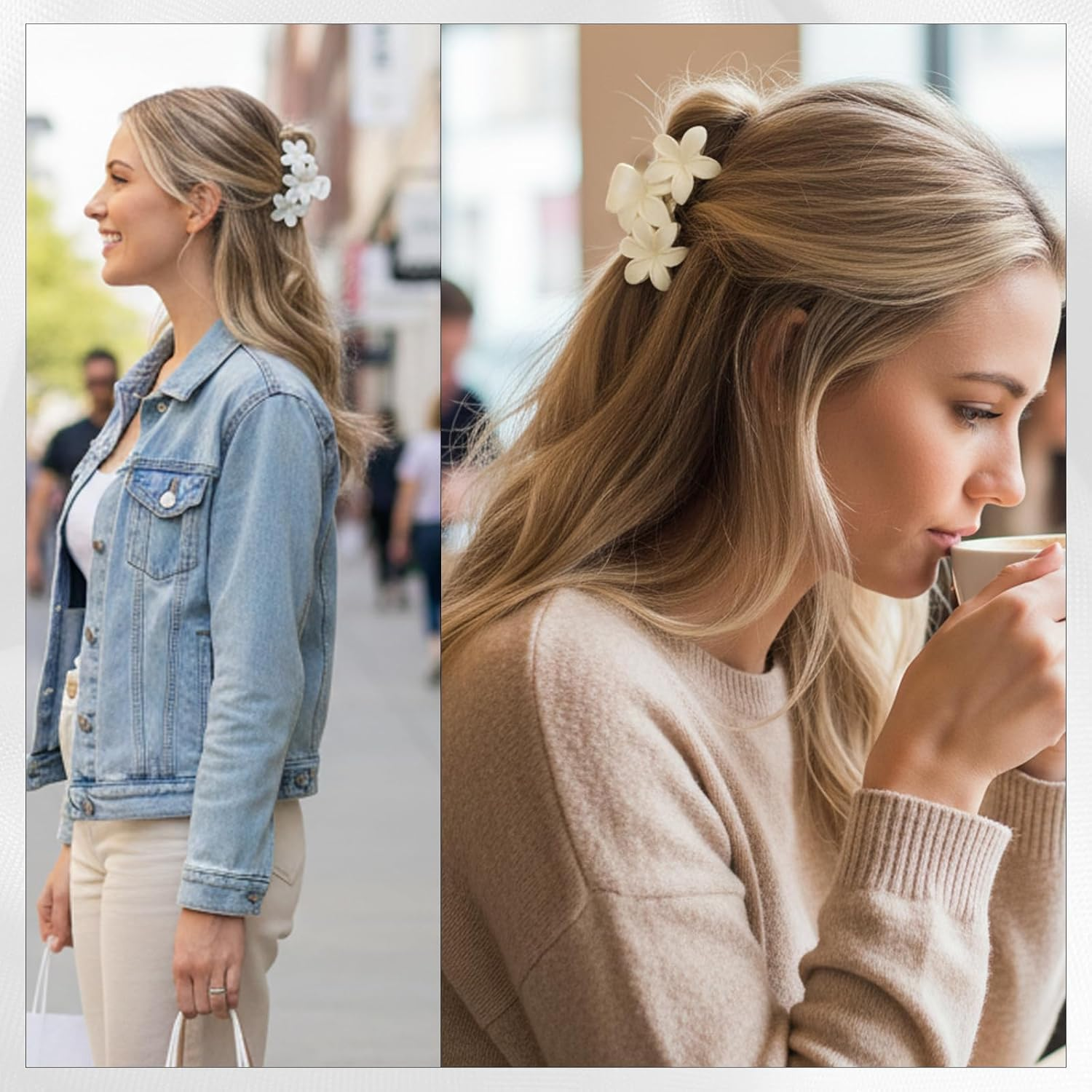 Hair Clip, 8 Piece Flower Hair Clips Set, 7 Cm Flower Hair Clips, Natural Colours, Everyday and Festive Occasions image number 2