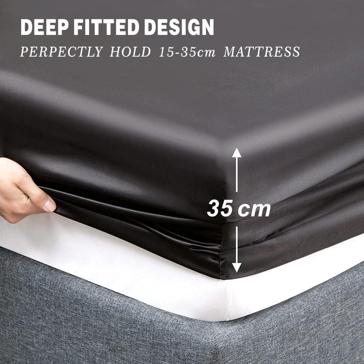 Forzzz 2000TC Art Silk Satin Queen Sheet Set Hotel 4 Pieces Fitted/Flat Sheet Bedding Set(Black,Queen) image number 1