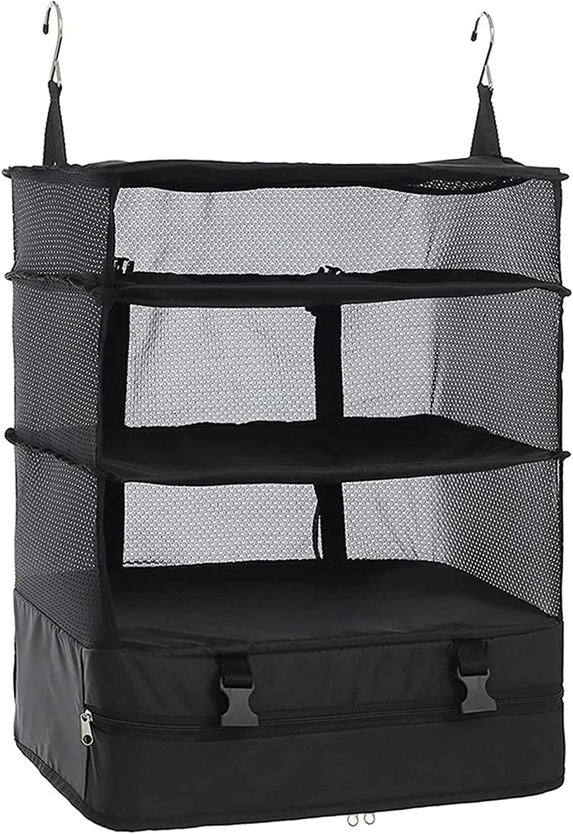 Travel Luggage Organizer Portable Travel Shelves Bag 3-Shelf Suitcase Cube Collapsible Hanging Closet Storage Bag Space Saver for Wardrobe Suitcase Carry On image number 6