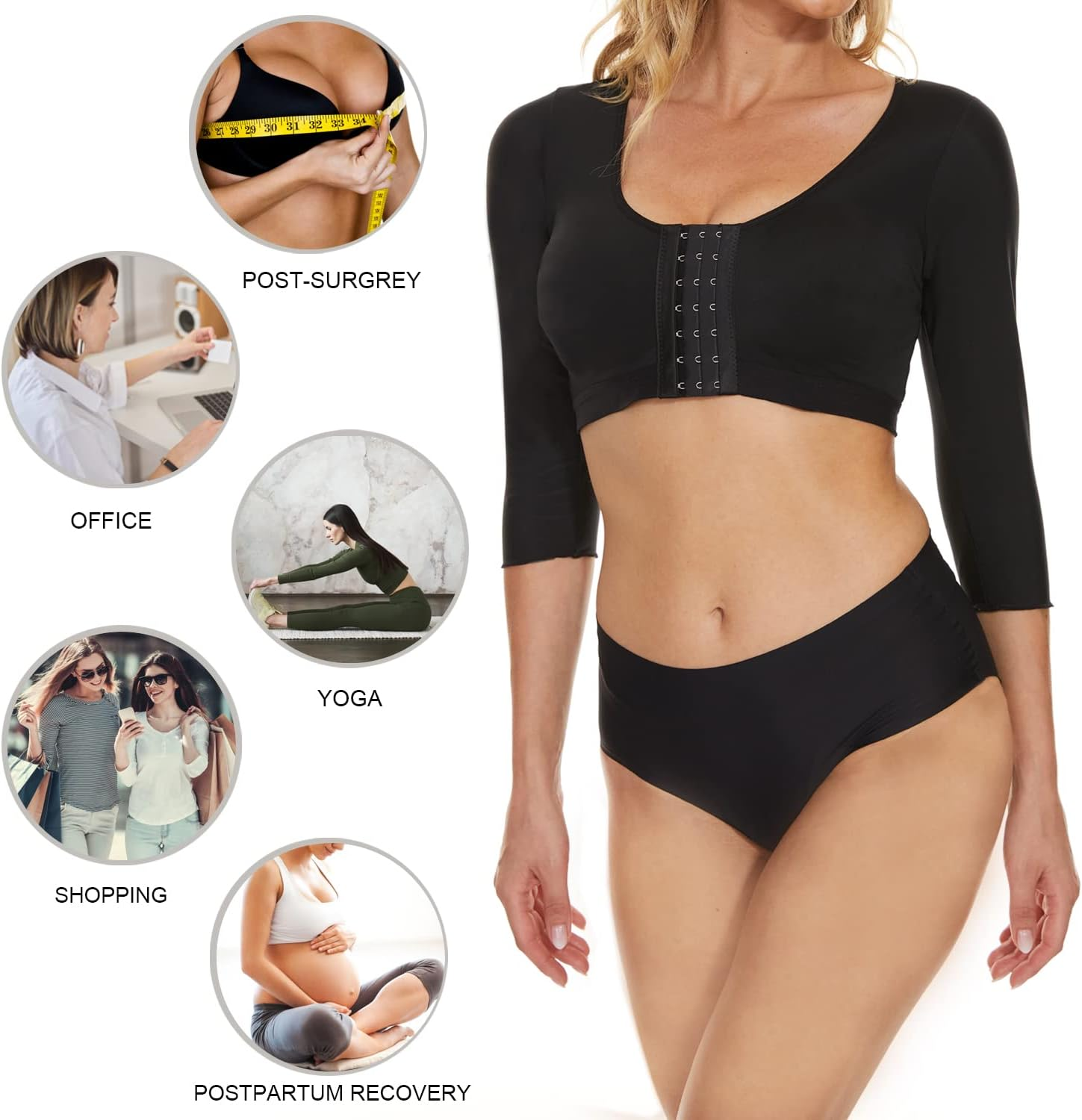 Arm Shaper Tops for Women Arm Compression Sleeves Post Surgery Front Closure Bra Shapewear Posture Corrector Tank Top image number 2