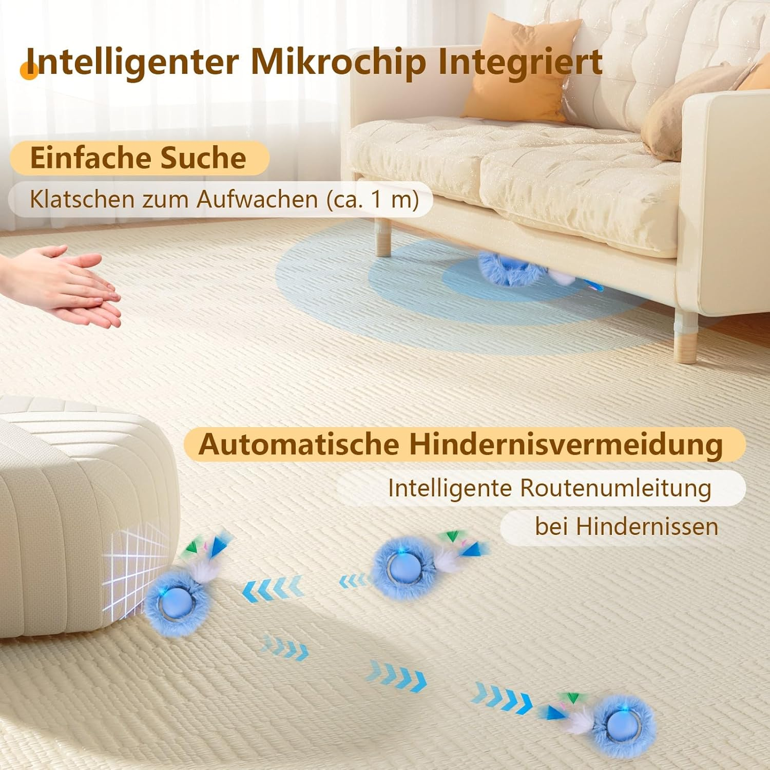 Goldensun Cat Toy Ball, Motion Chirping Activated Movable Ball, Mat Mouse Catching Game Blue, 5-Hole Hide and Seek Game for Cats Indoor - Purple image number 6