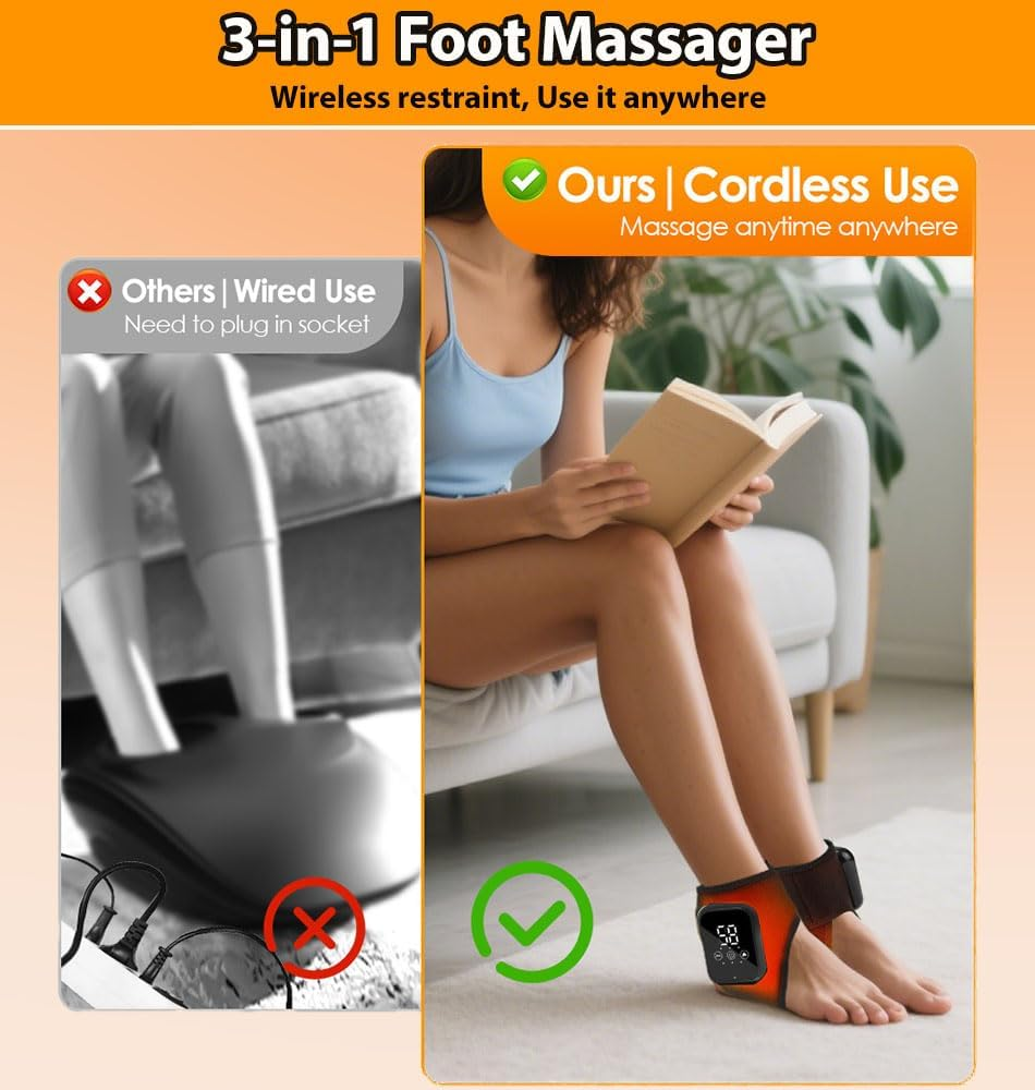 2 Pack Foot Massager, 3 in 1 Foot Revive Massager with 3 Vibration Mode, Heated Ankle Wrap, 5 Heat Level for Foot Relaxation, Wireless & Portable image number 5