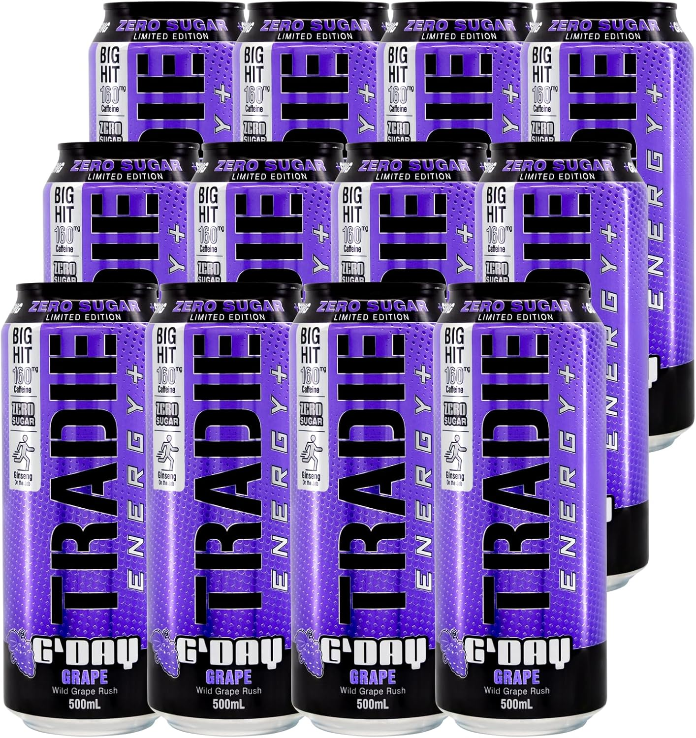TRADIE G'Day Grape Sugar Free Energy Drink 12 X 500Ml image number 4