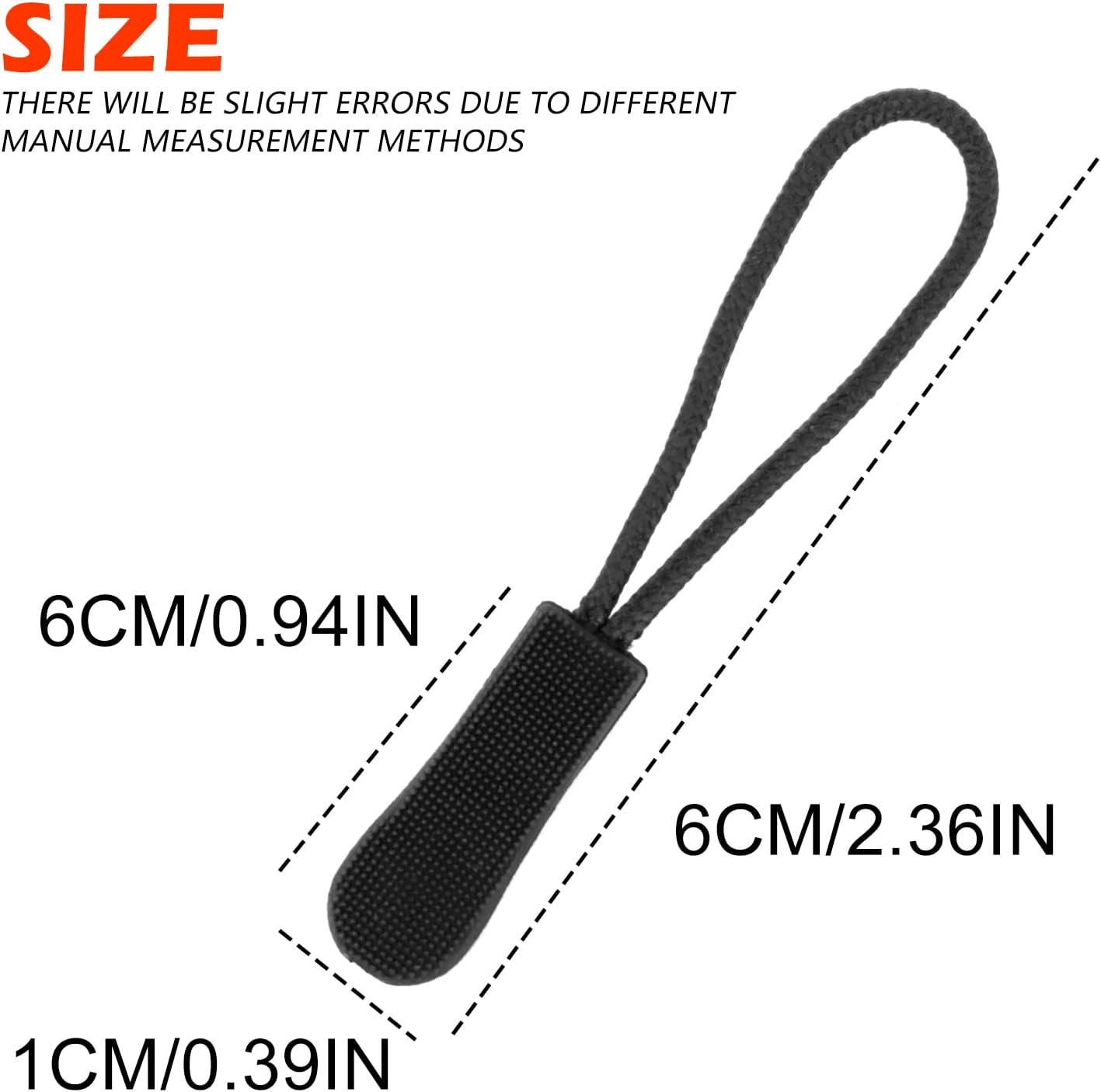 BOROLA 20Pcs Durable PVC Nylon Zipper Extension Pulls Replacement Zipper Pulls for Bags, Jackets, Purses, Backpacks Colorful Zipper Nylon Cord(Black) image number 2