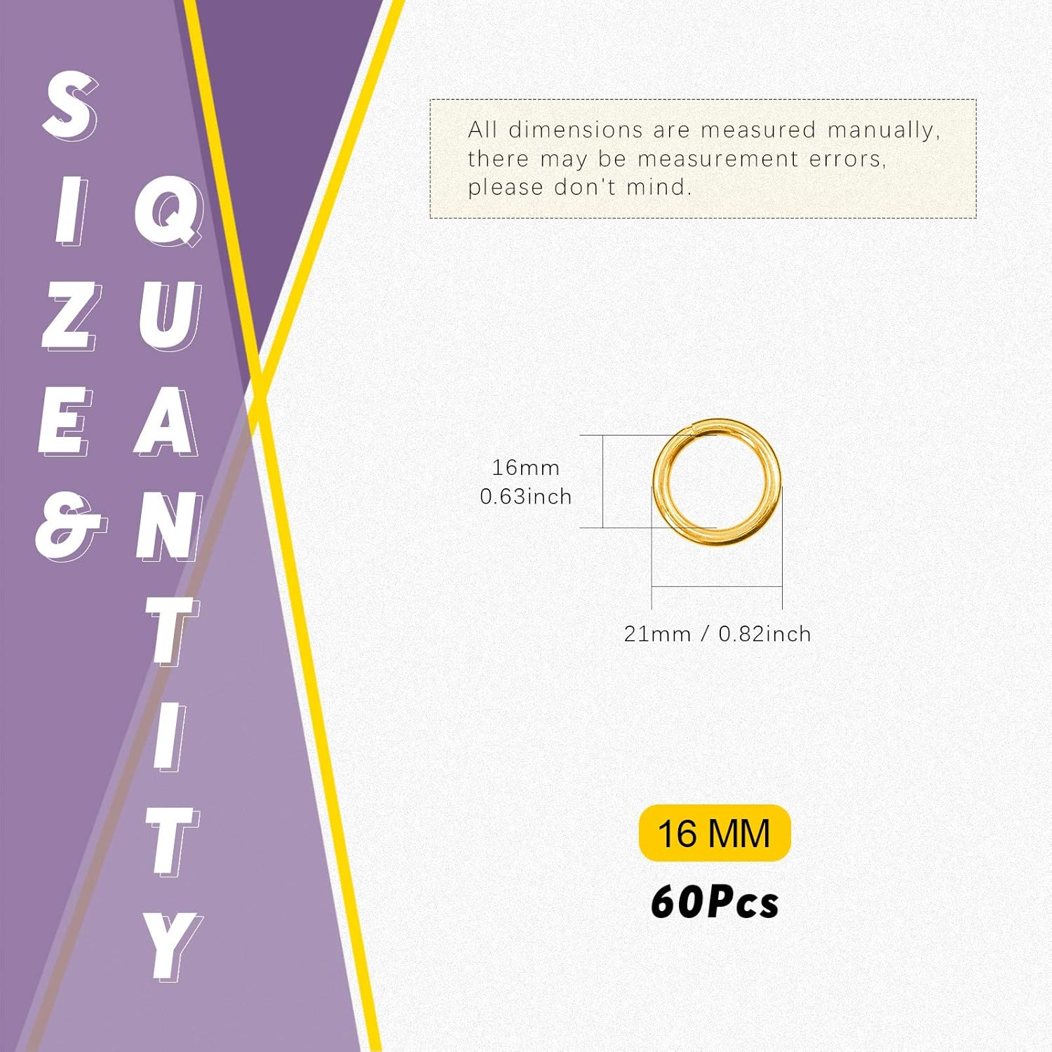 Swpeet 60Pcs Heavy Duty 3/5 Inch - 16Mm Gold Multi-Purpose Metal O Ring Metal Rings for Hardware Bags Ring Hand DIY Accessories Keychains Belts and Dog Leas (Gold, 3/5 Inch)