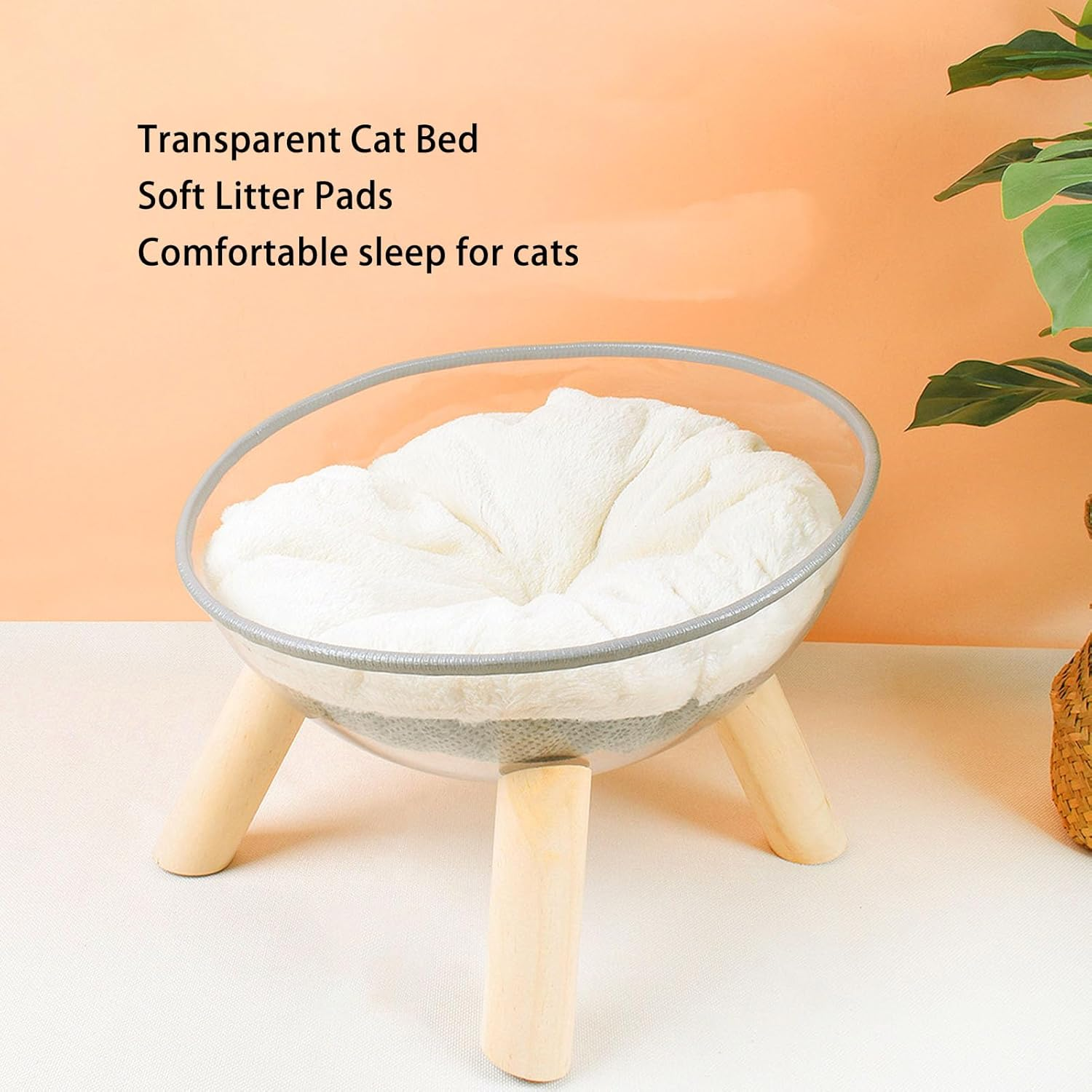 Clear Capsule Cat Bed, Wall Mounted Wood Cat House, Stable Safe Transparent Cat Bed with Plush Pads for Cat Sleeping Playing Climbing Lounging image number 2