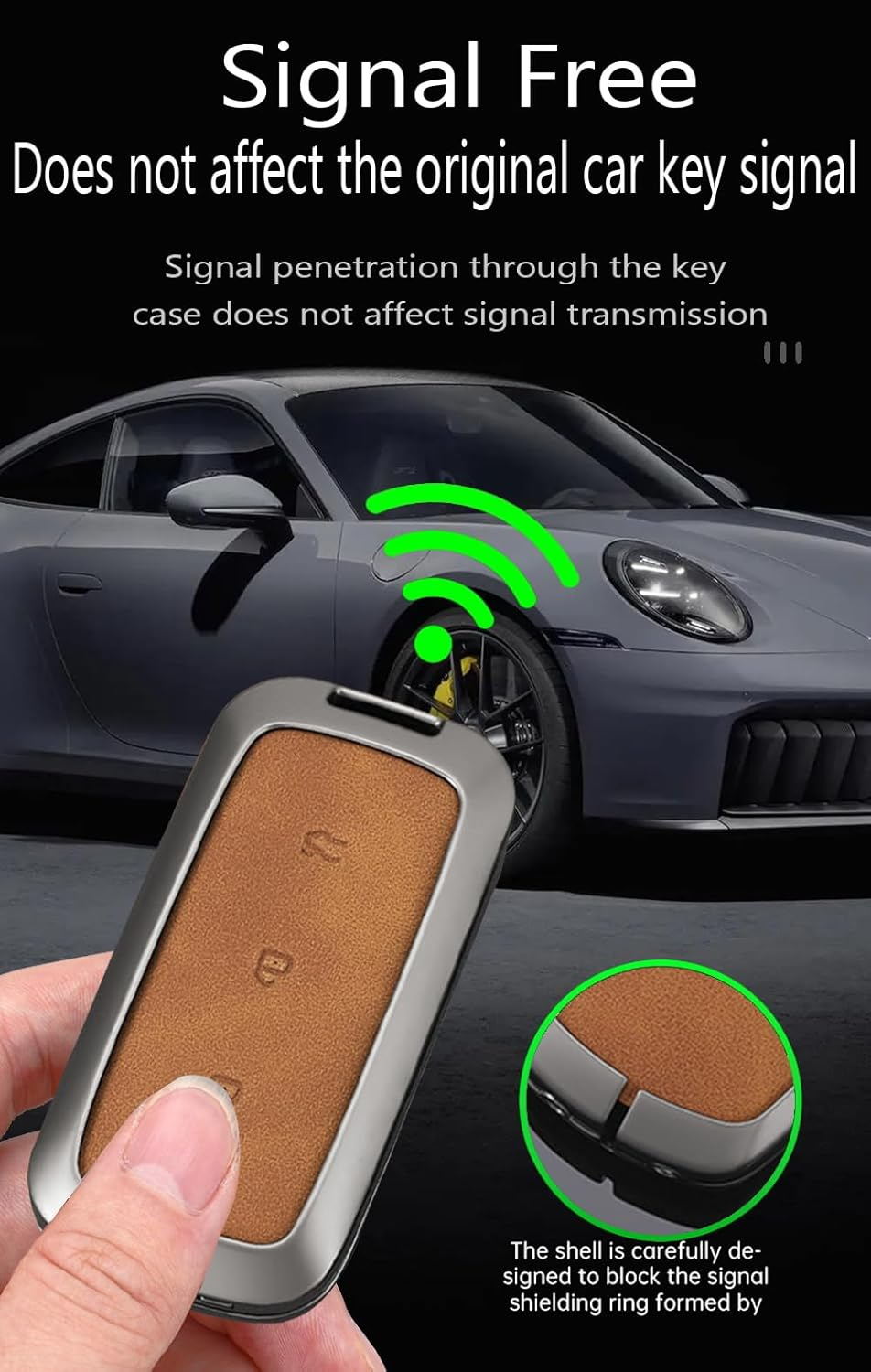 Ontto Car Key Fob Cover Case Fit for Geely EX5 Galaxy L6 L7 E8 E5 Proton E.Mas 7 2026 2025 2024 Smart Key Holder Metal Leather Shell Keyring Car Styling Accessories 3 Buttons Short Keychain-Brown - Long Keychain-Brown image number 6