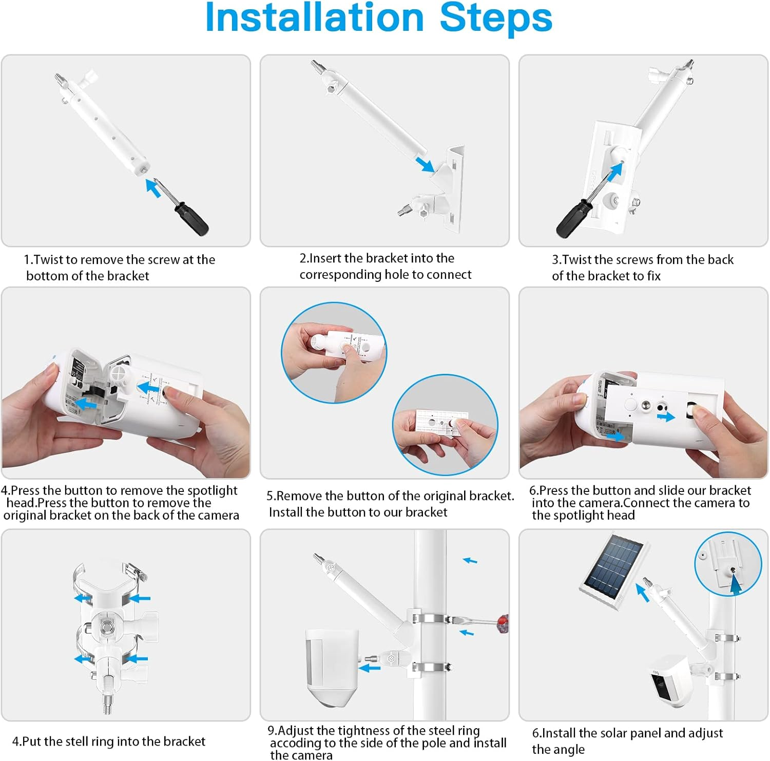 HOLACA 2-In-1 Pole/Railing Mount for Ring Stick up Cam,Ring Spotlight Cam& Solar Panel (White) image number 6