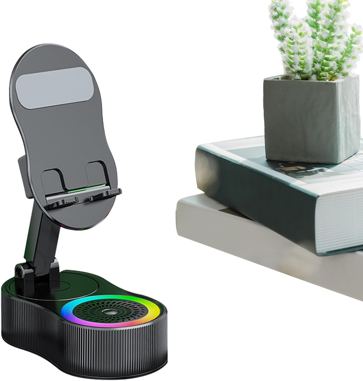 Frfik Cell Phone Stand with Speaker | Wireless Speaker Audio Stand with Light - Sound Dock Tablet Live Streaming Bracket for Home Travel Dormitory Vacation Apartment Hotel