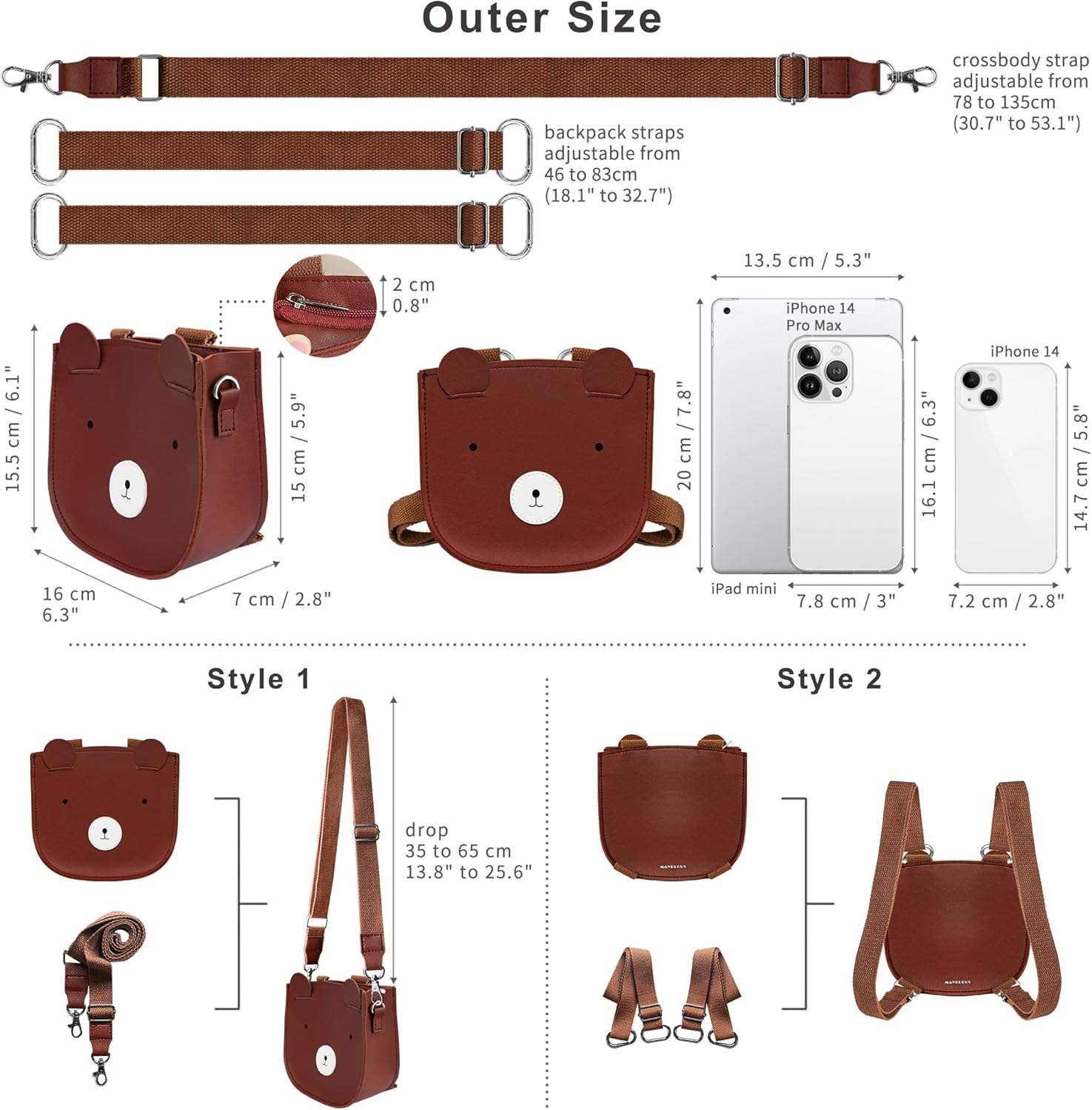 Kids Backpack Children'S Shoulder Bag Girls Mini Backpack Boys Crossbody Bag Teenage Purse Cute Animal Bag 2-In-1 Style Small Size for 3 Years and Up - Bunny image number 3