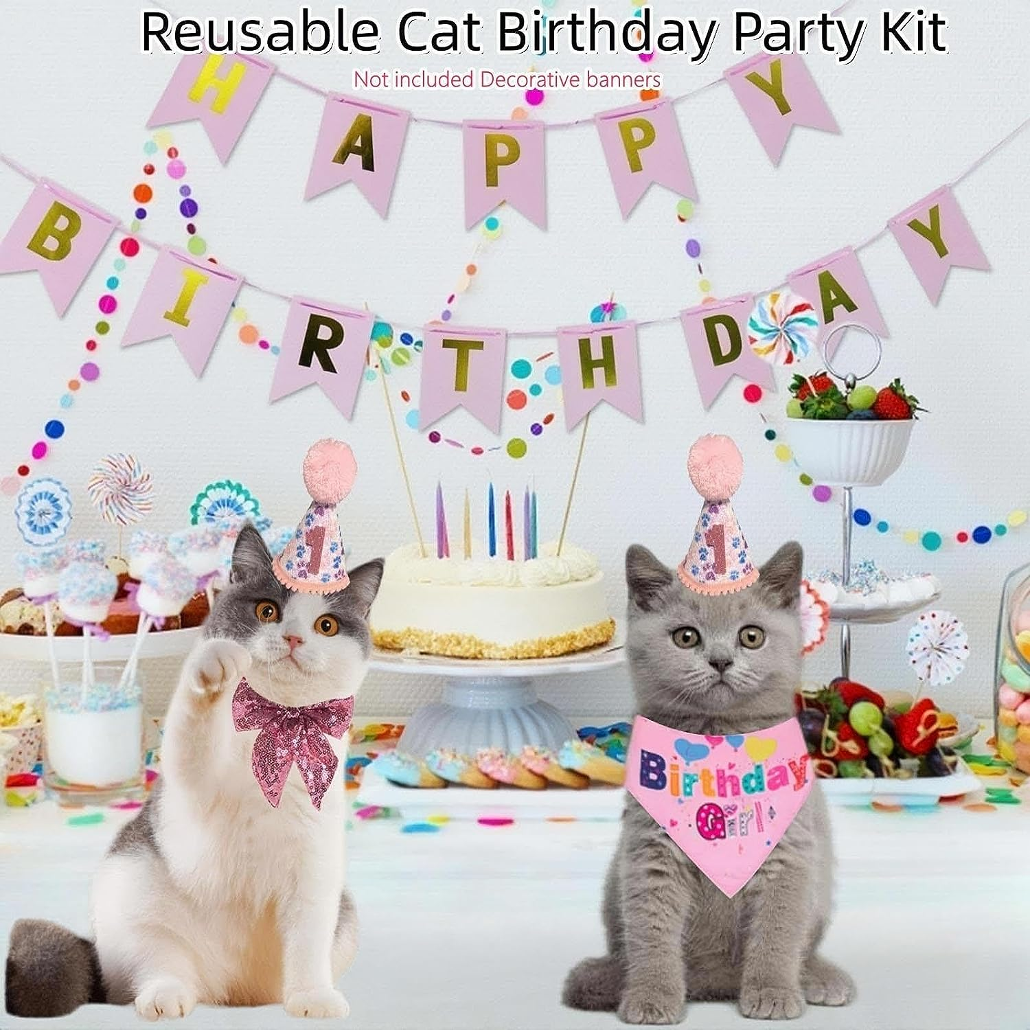 Dog Birthday Party Supplies, Reusable Girl Dog Birthday Bandana Scarf Set Cute Hat with Numbers Dog Puppy Birthday Decorations Bandana Hat Bow Set Tie for Small Medium Dog Cat Pet Toys Gifts (A) image number 2