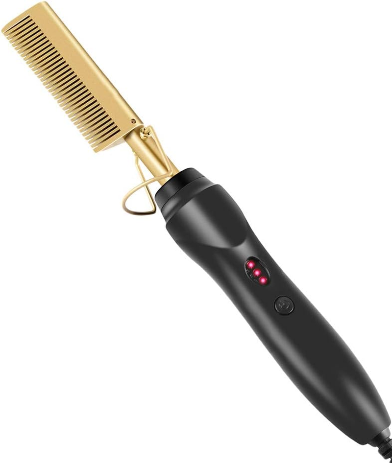 Goblinaduo Ceramic Electric Hot Hair Comb Straightener Wet Dry Use Beard Curved Straightening Heating Iron image number 3