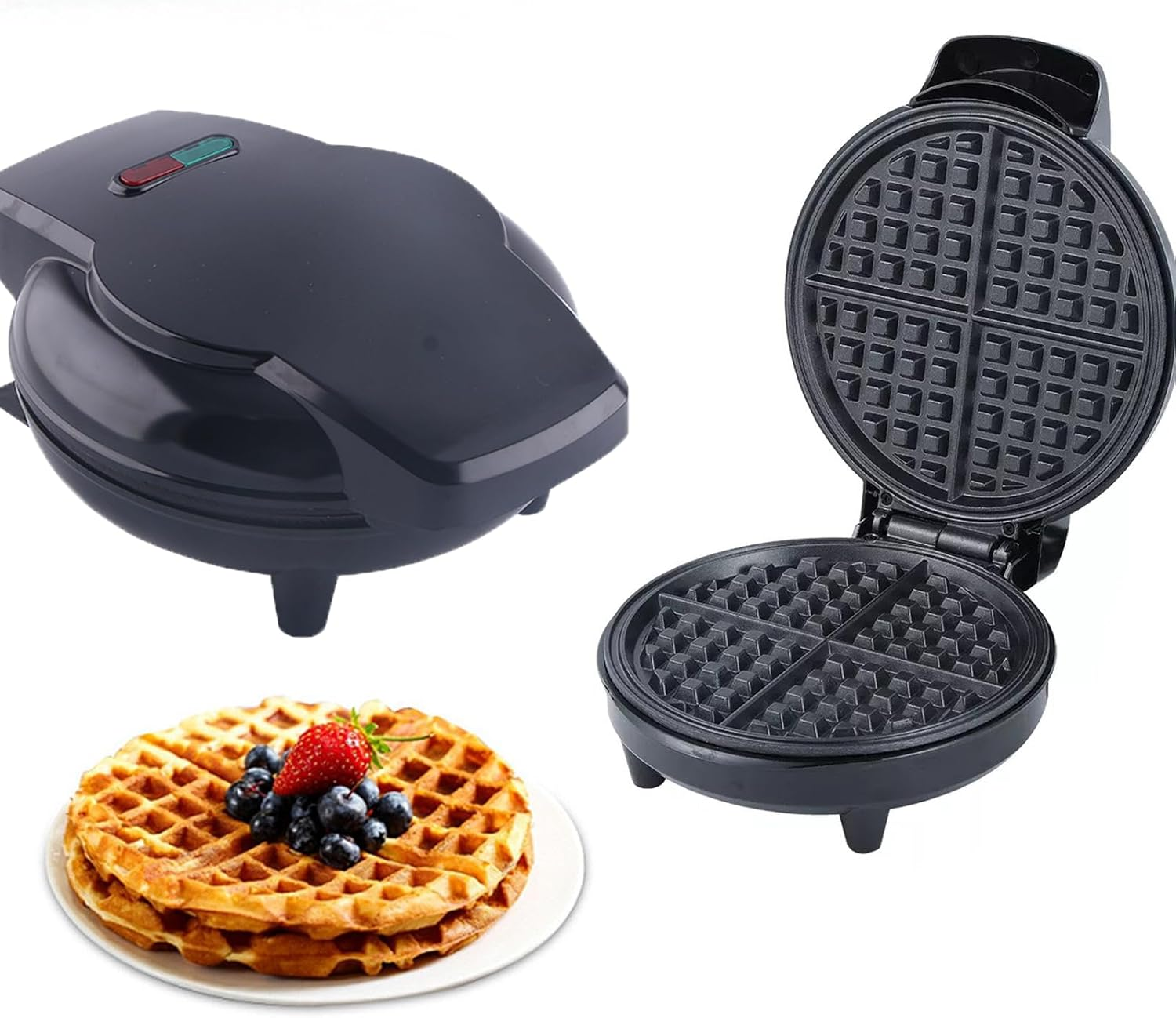 Electric Classic round Belgian Waffle Maker, Non-Stick Surface, 4-Section Grid image number 3