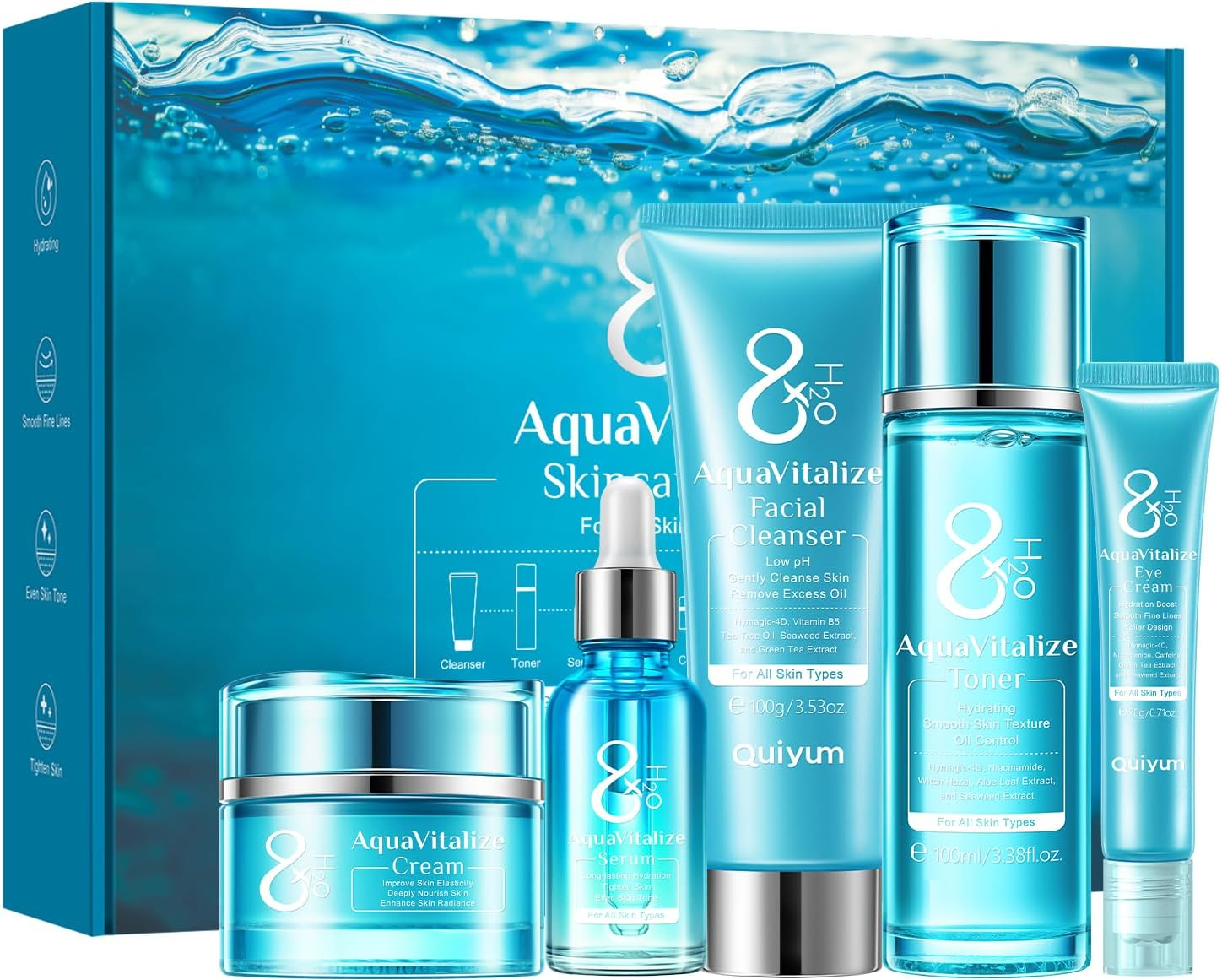 QUIYUM Skin Care Sets, Hydrated Skincare Sets 5 PCS, Skin Care Routine Kit for Women with Cream, Eye Cream, Facial Cleanser, Toner, Serum, Wife Mom Women Men Beauty Gifts for Valentines, Birthday image number 2