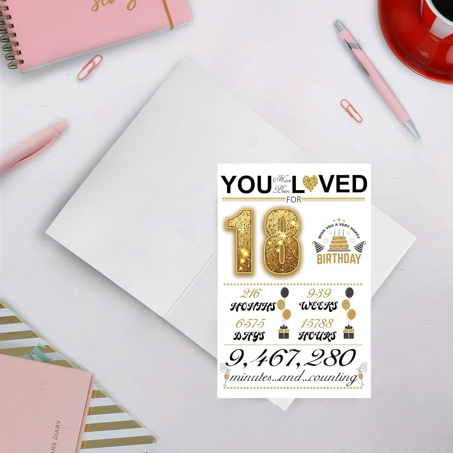 AIQIUQIU 18Th Birthday Card for Boys Girls, Funny Greeting Card with Several Important Time (Years/Months/Weeks/Days/Hours/Minutes), Party Decor Supply Ideas Birthday Card for Him or Her, Gold image number 4