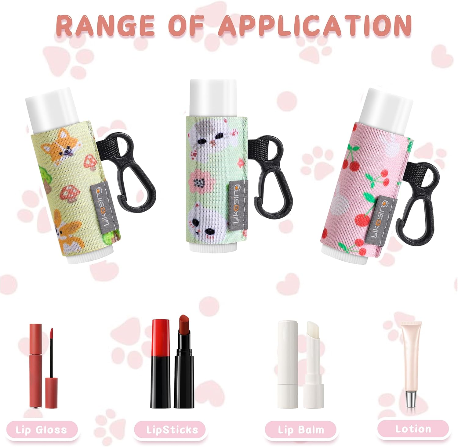 Likesing Keychain Chapstick Holder, Lip Balm Holder Lipstick Sleeve Pouch with Clip On, Elastic Lip Gloss Gifts for Friends (Animals, 3Pcs) - Animals, 3Pcs image number 1