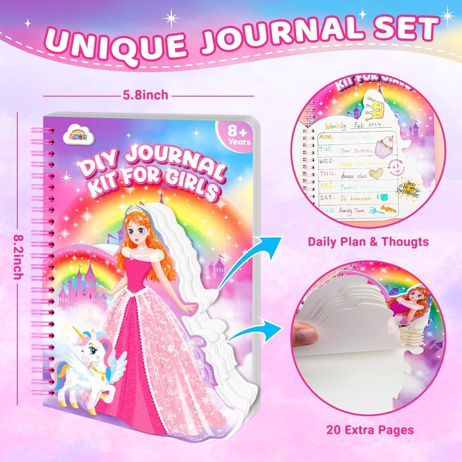 ZMLM DIY Journal Kit for Girls, Gifts for 6 7 8 Year Old Girl, Journal Set Scrapbook Kit Diary Supplies Stationery Set for Girls, Journaling Art Crafts Kit Stuff Birthday Gifts for Girls 6 7 8 9 10 11 12 image number 2