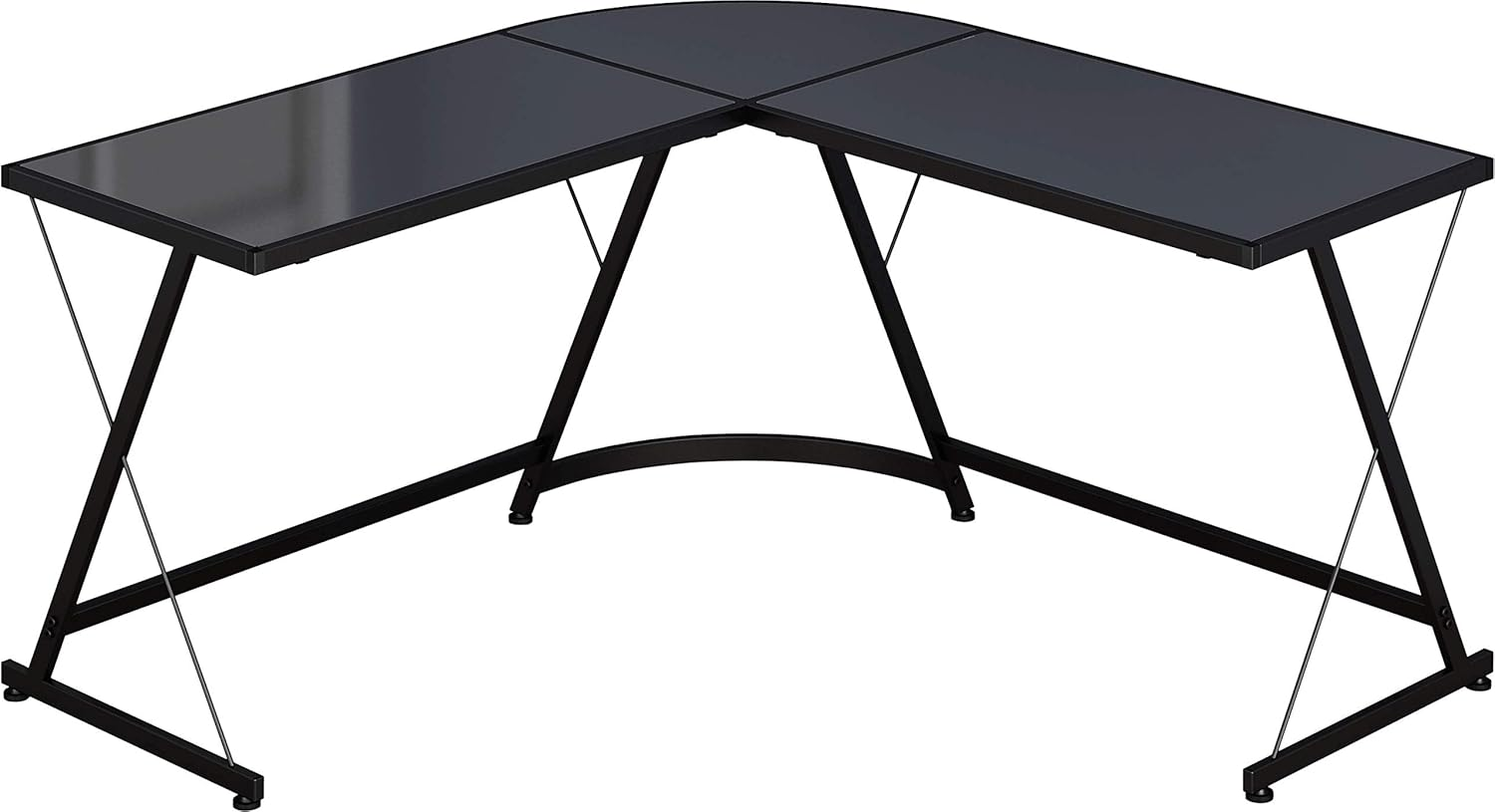 SHW Tempered Glass Gaming L-Shaped Computer Desk, Black
