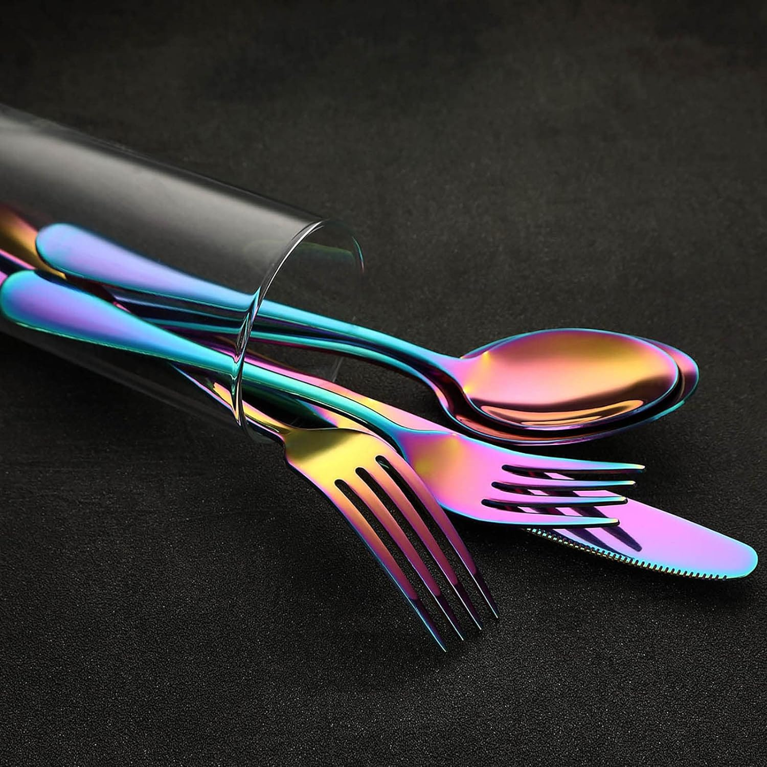 Rainbow Flatware Cutlery Silverware Set 20 Pieces, Stainless Steel Colorful Utensils, Tableware Set Service for 4, Include Knife/Fork/Spoon, Reusable, Mirror Polished, Dishwasher Safe image number 3