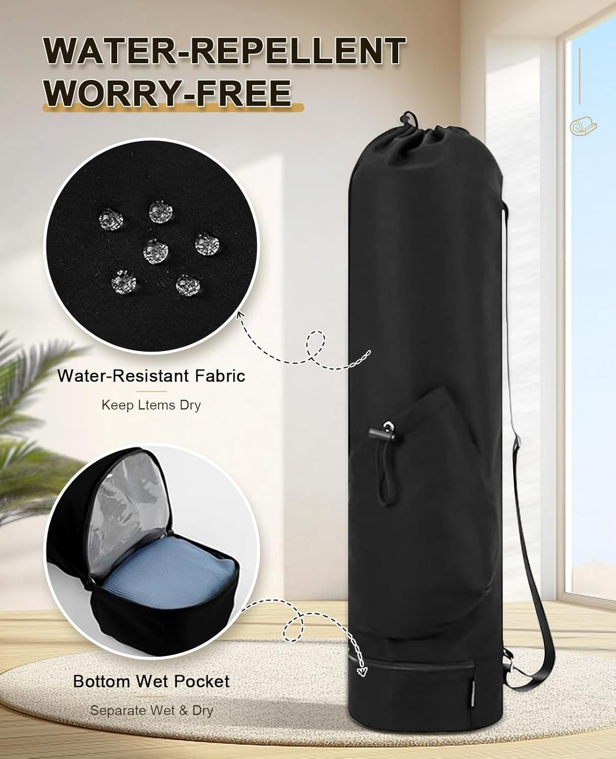 Yoga Mat Bag Waterproof Adjustable Strap Multi-Pocket Gym Travel Beach Park Classroom Accessories with Wet Pocket - Blue image number 3