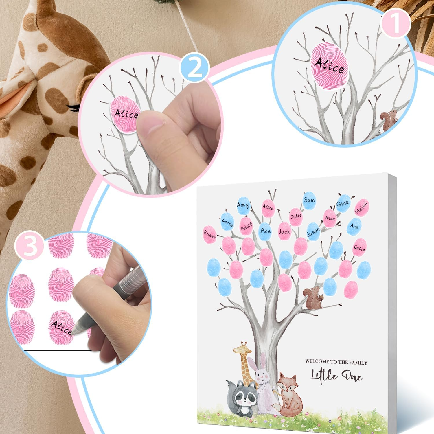 Sirjiera Gender Reveal Fingerprint Book, Baby Shower Message Canvas, Fingerprint Message Book with Stickers, Baby Shower Decoration for Expectant Mothers, Gender Reveal Keepsake image number 2